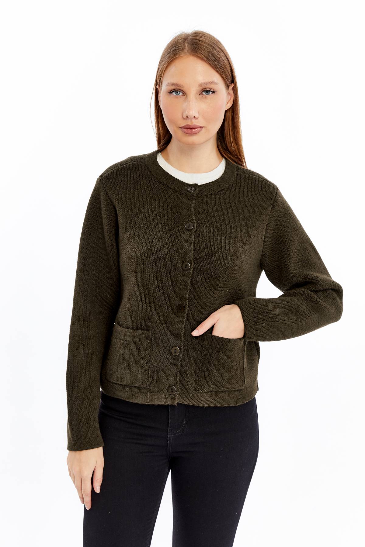 Kadın Düğmeli Triko Hırka