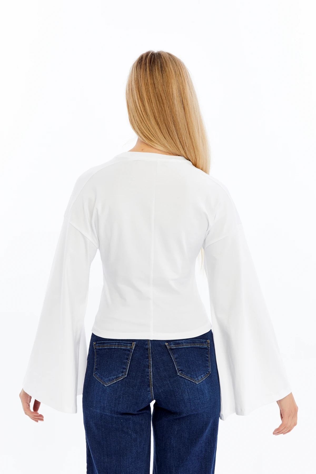 Kadın Uzun Kollu T-shirt Yuvarlak Yaka Fit Yarasa Kol Bluz