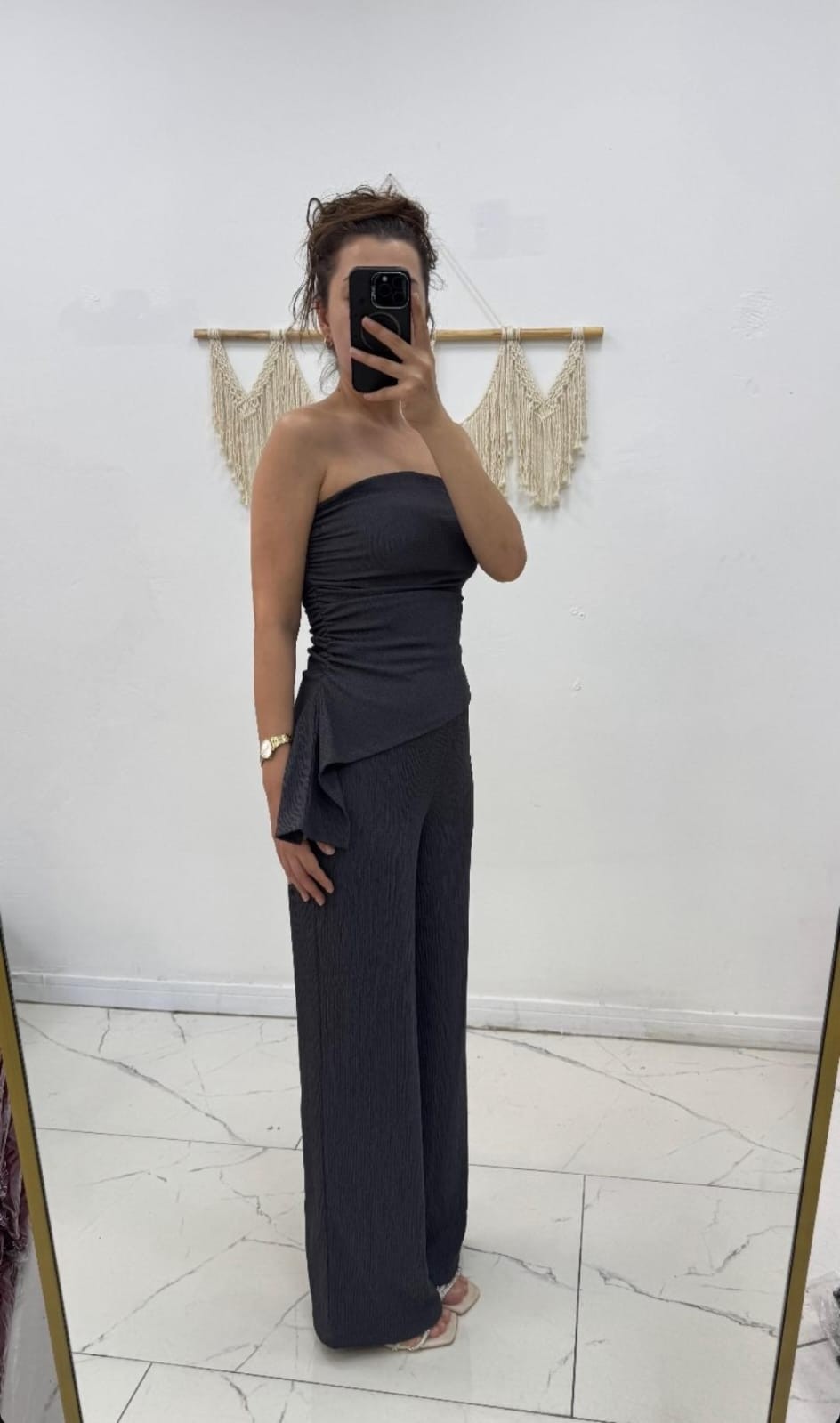 Kadın Takım Straplez Bluz Pantolon Takım