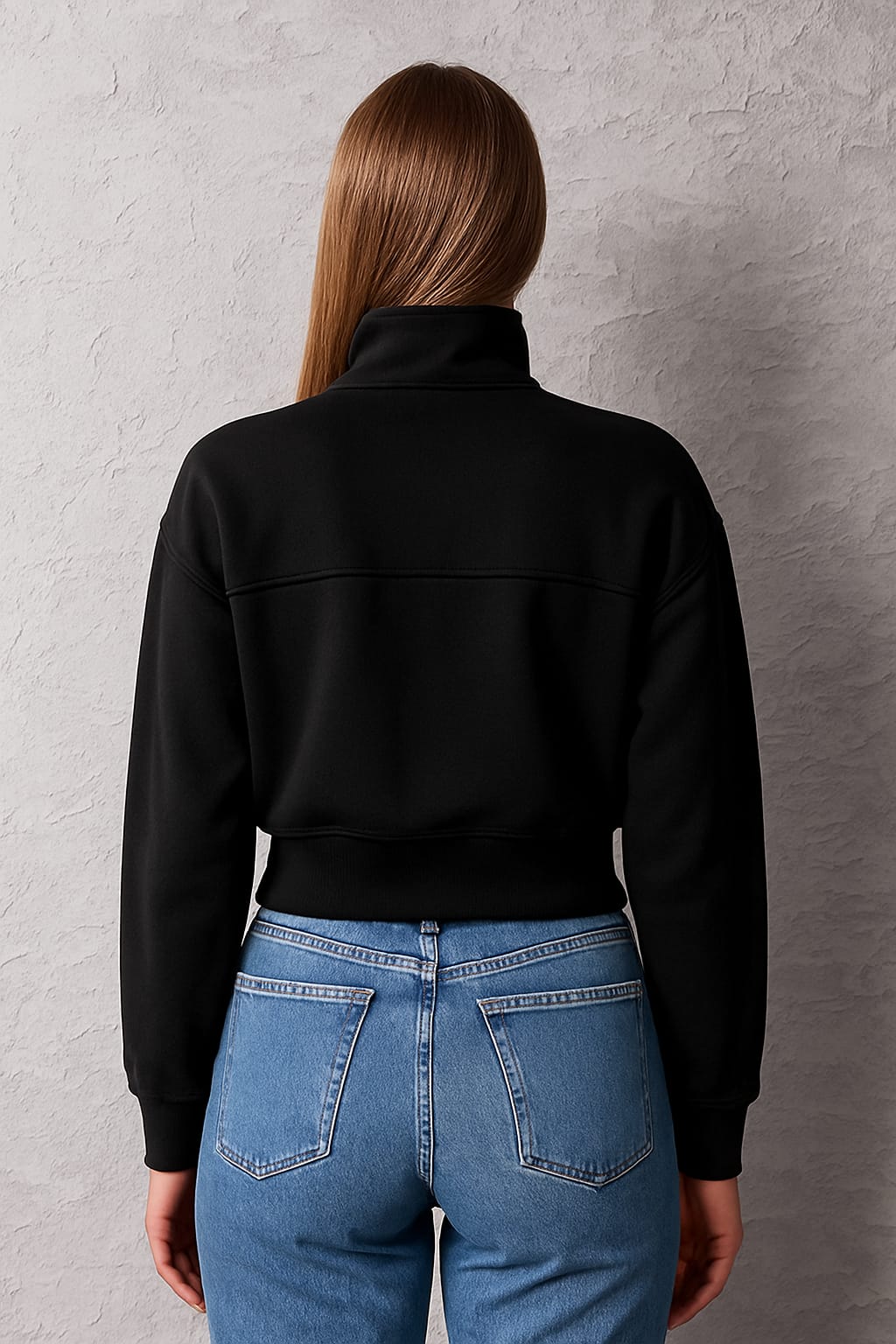 Kadın Fermuarlı Dik Yaka Rahat Kesim Ceket - siyah
