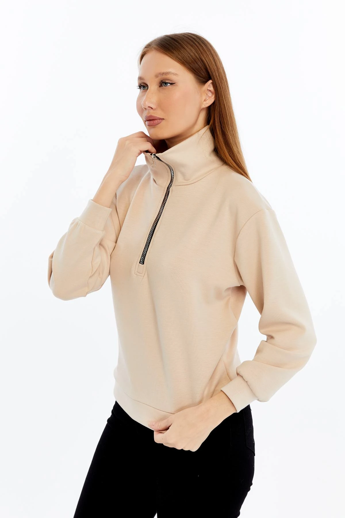 Kadın Sweatshirt Fermuarlı Dik Yaka