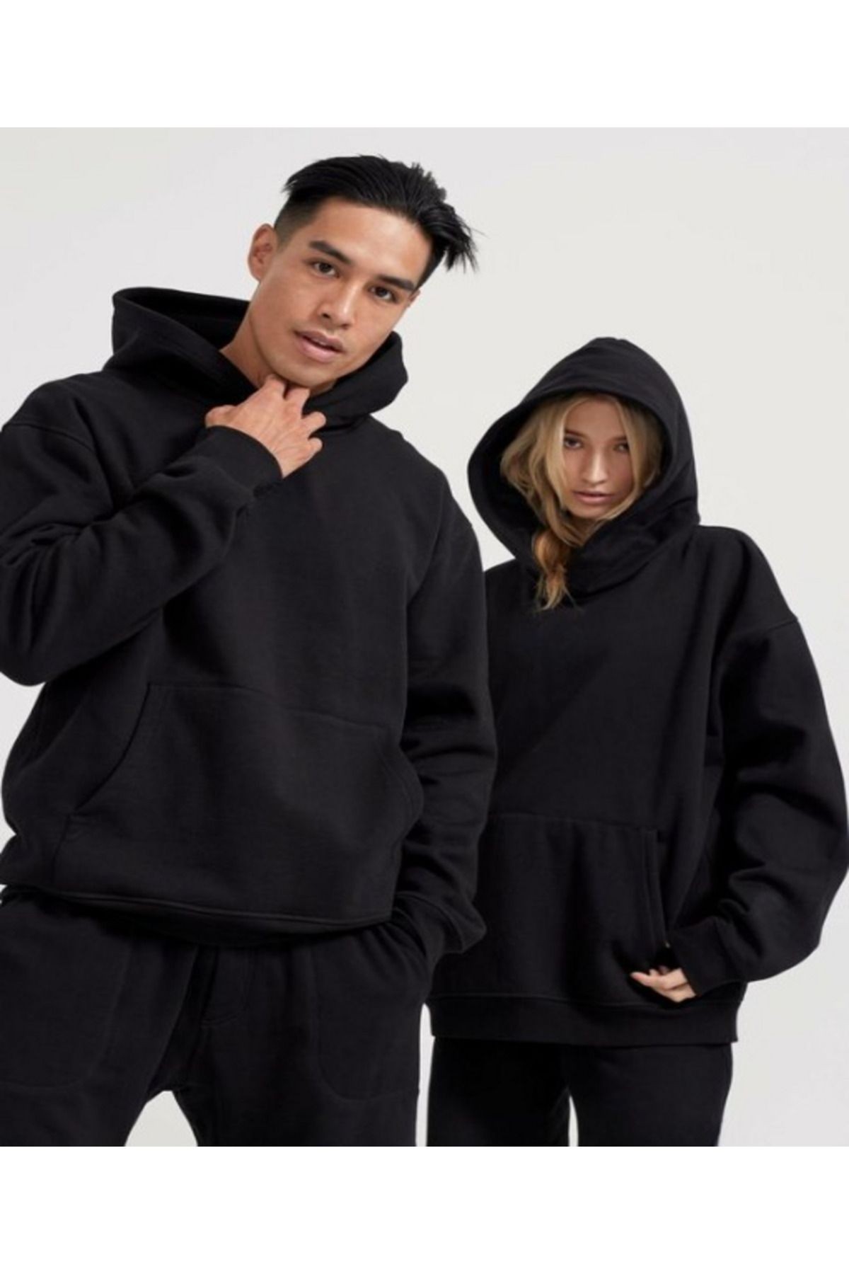 Kapüşonlu Içi Polarlı Unisex Hoodie Kadın Erkek Pamuklu Basic Kapüşonlu Sweatshirt Rahat Kalıp