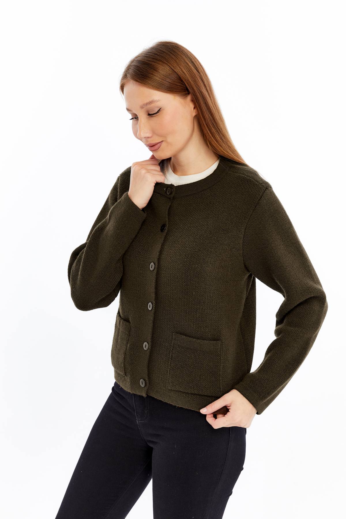 Kadın Düğmeli Triko Hırka