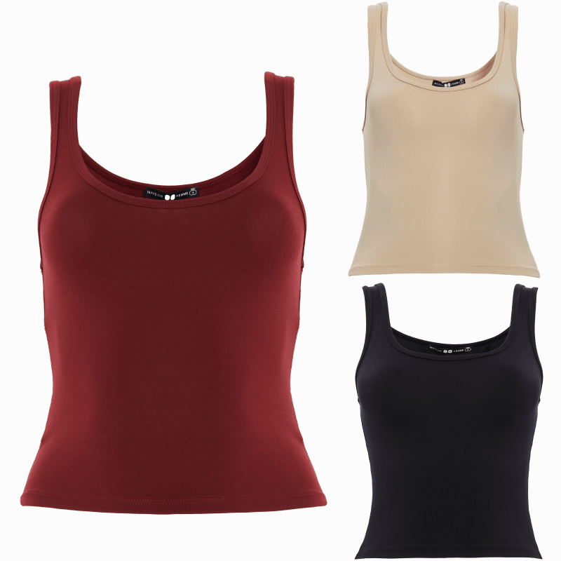 Kadın Geniş Askılı Likralı Body 3 lü Set - Bej