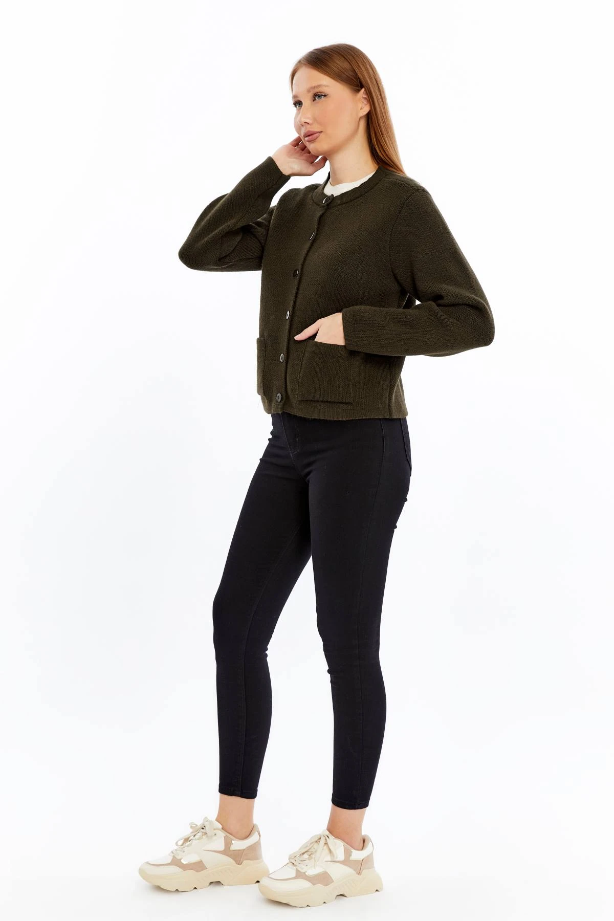 Kadın Düğmeli Triko Hırka