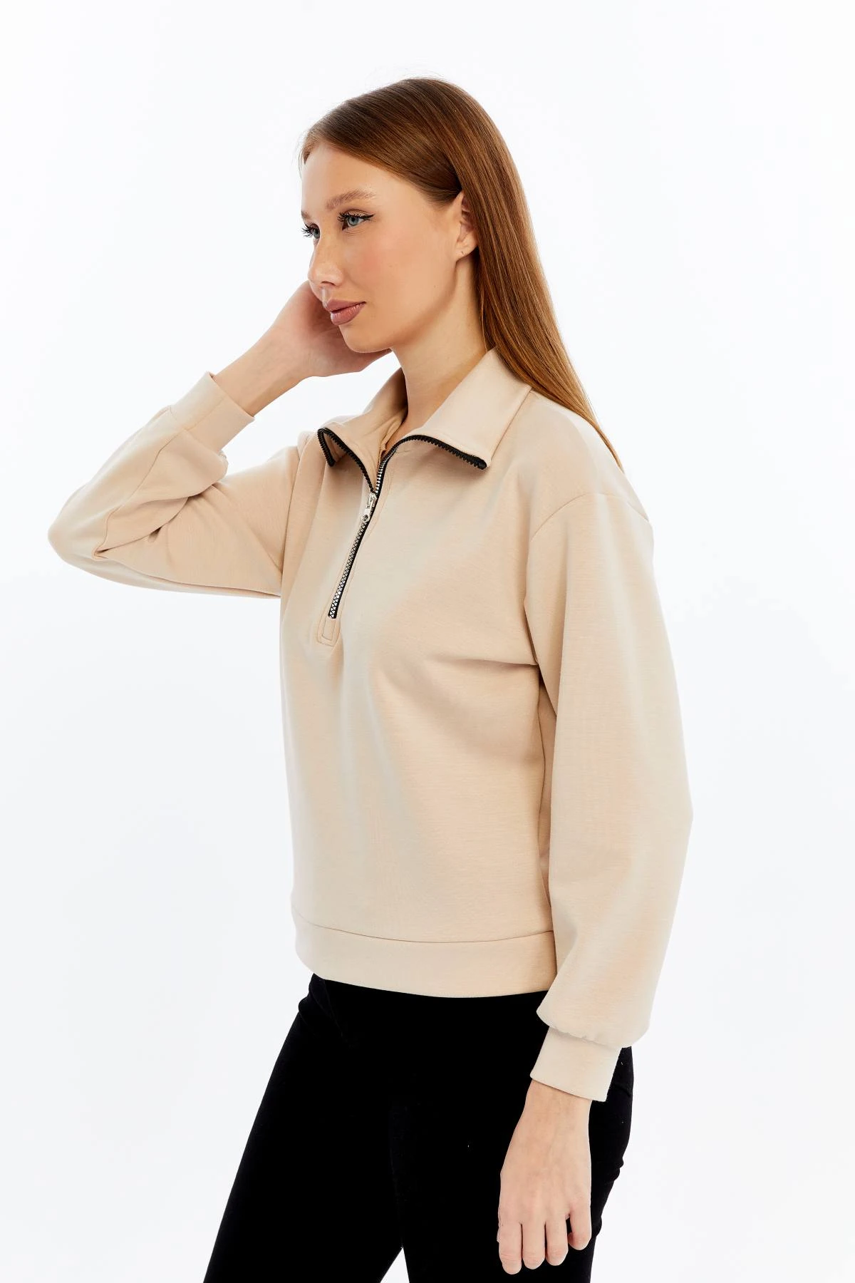 Kadın Sweatshirt Fermuarlı Dik Yaka