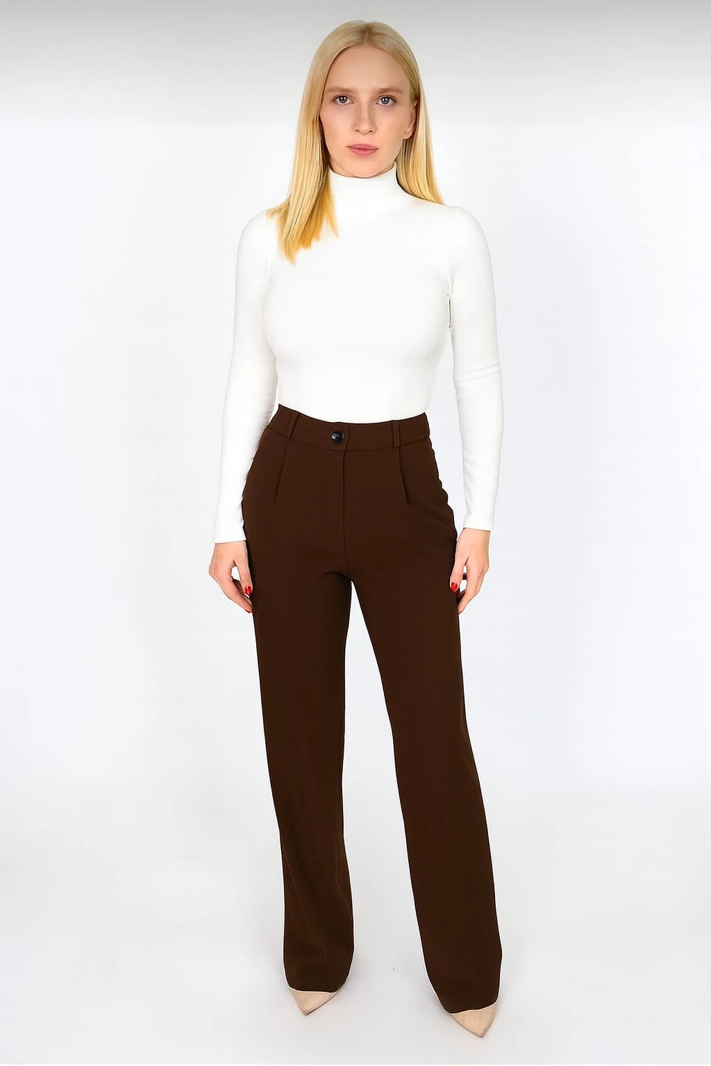 Kadın Likralı Düğmeli Palazzo Pantolon Oversize Yüksek Bel