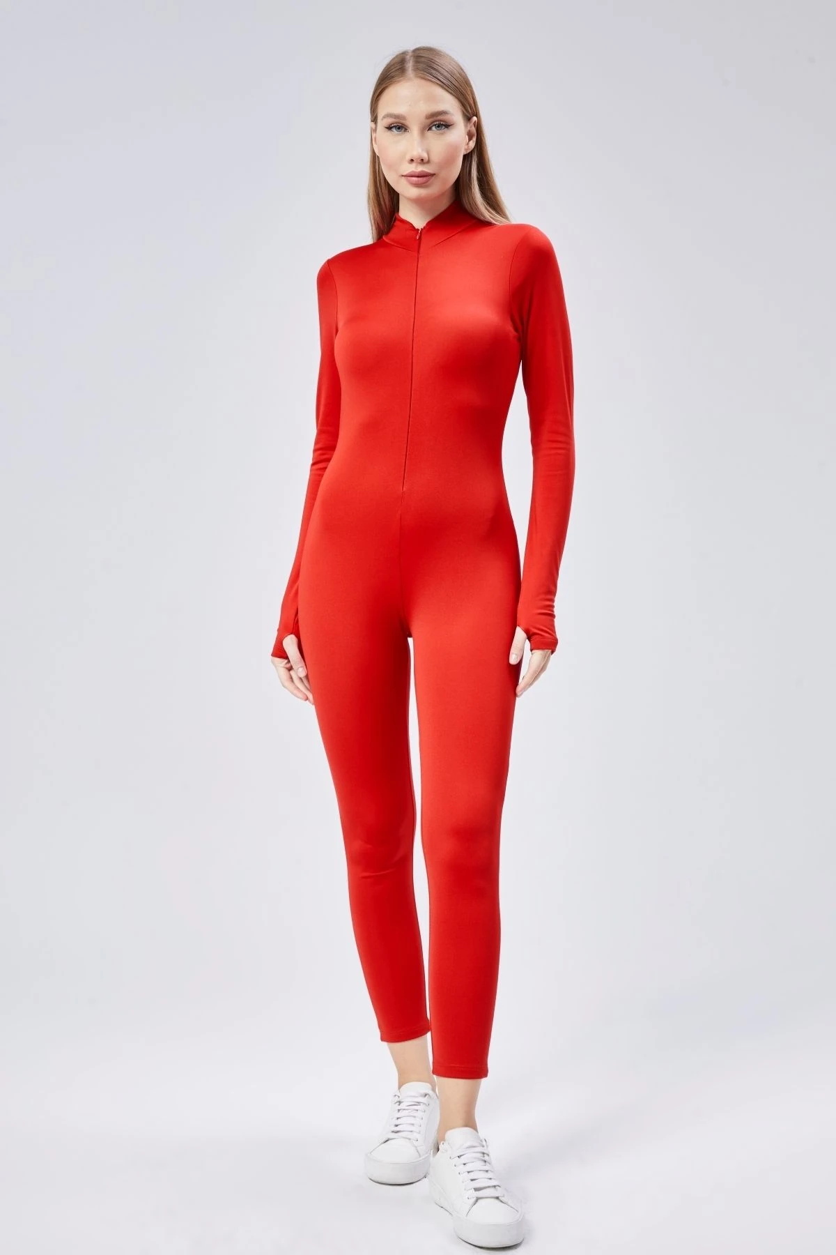 Vücuda Oturan Performans Tulumu - Kırmızı