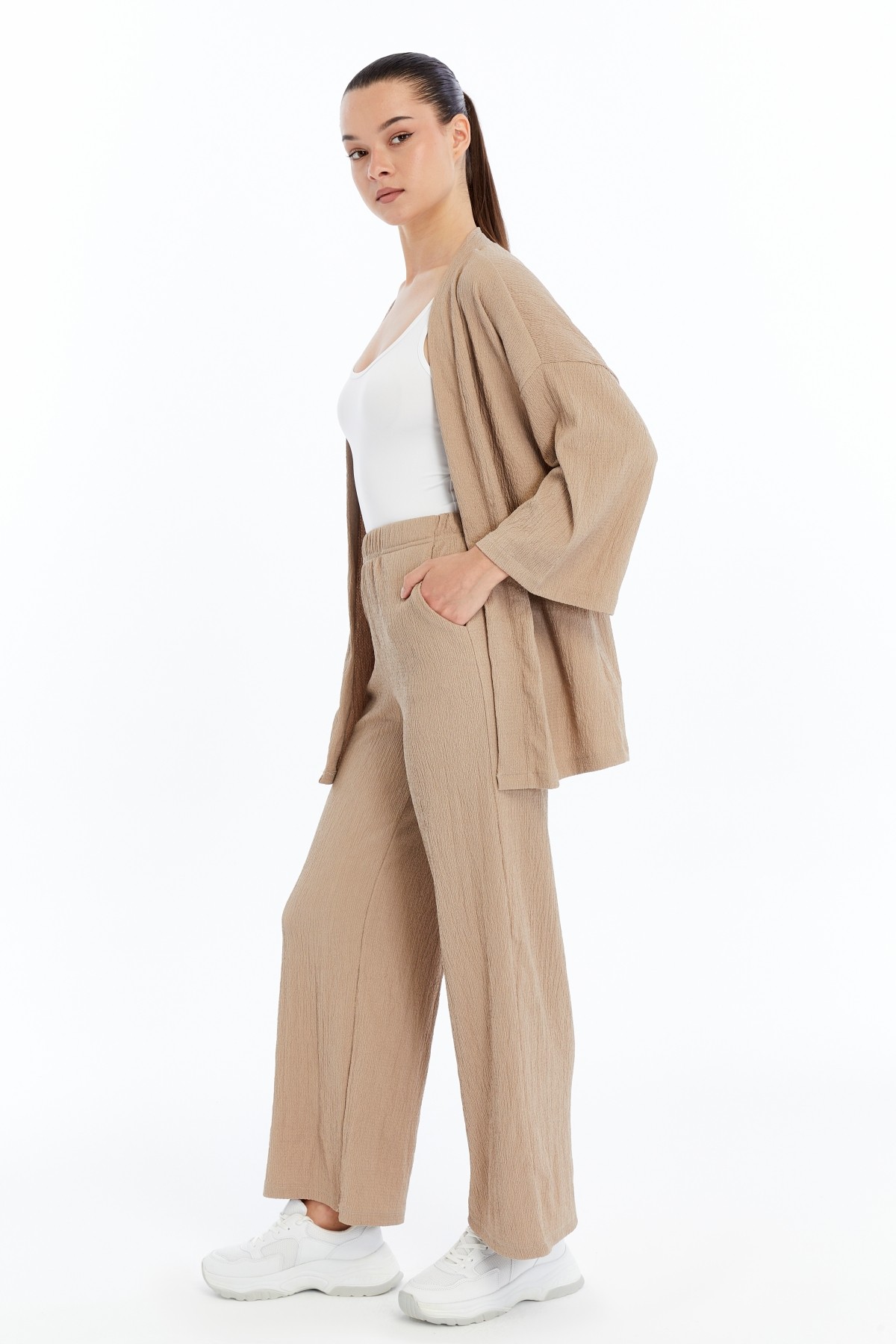 Kadın Bürümcük Kimono Pantolon Takım