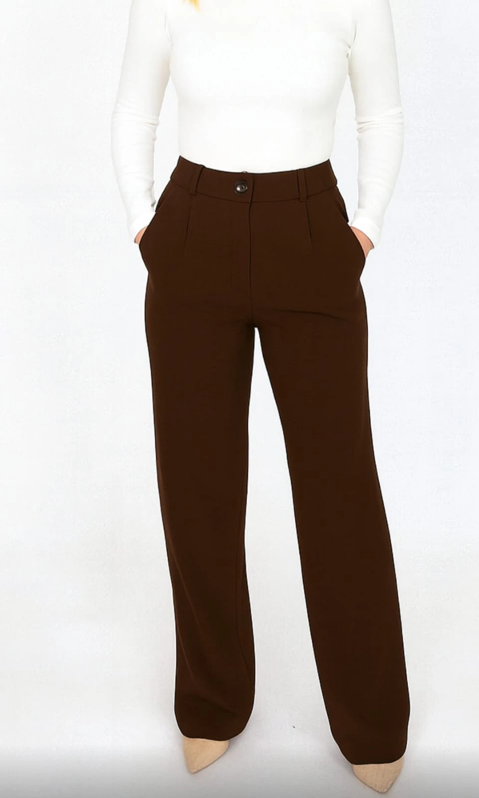 Kadın Likralı Düğmeli Palazzo Pantolon Oversize Yüksek Bel