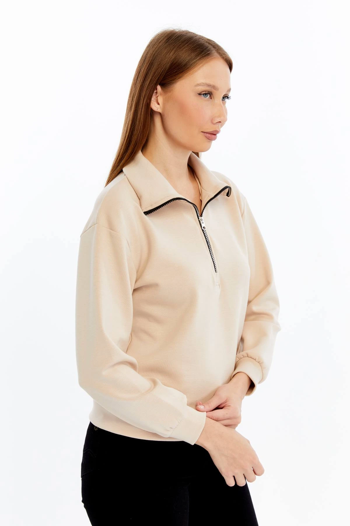 Kadın Sweatshirt Fermuarlı Dik Yaka