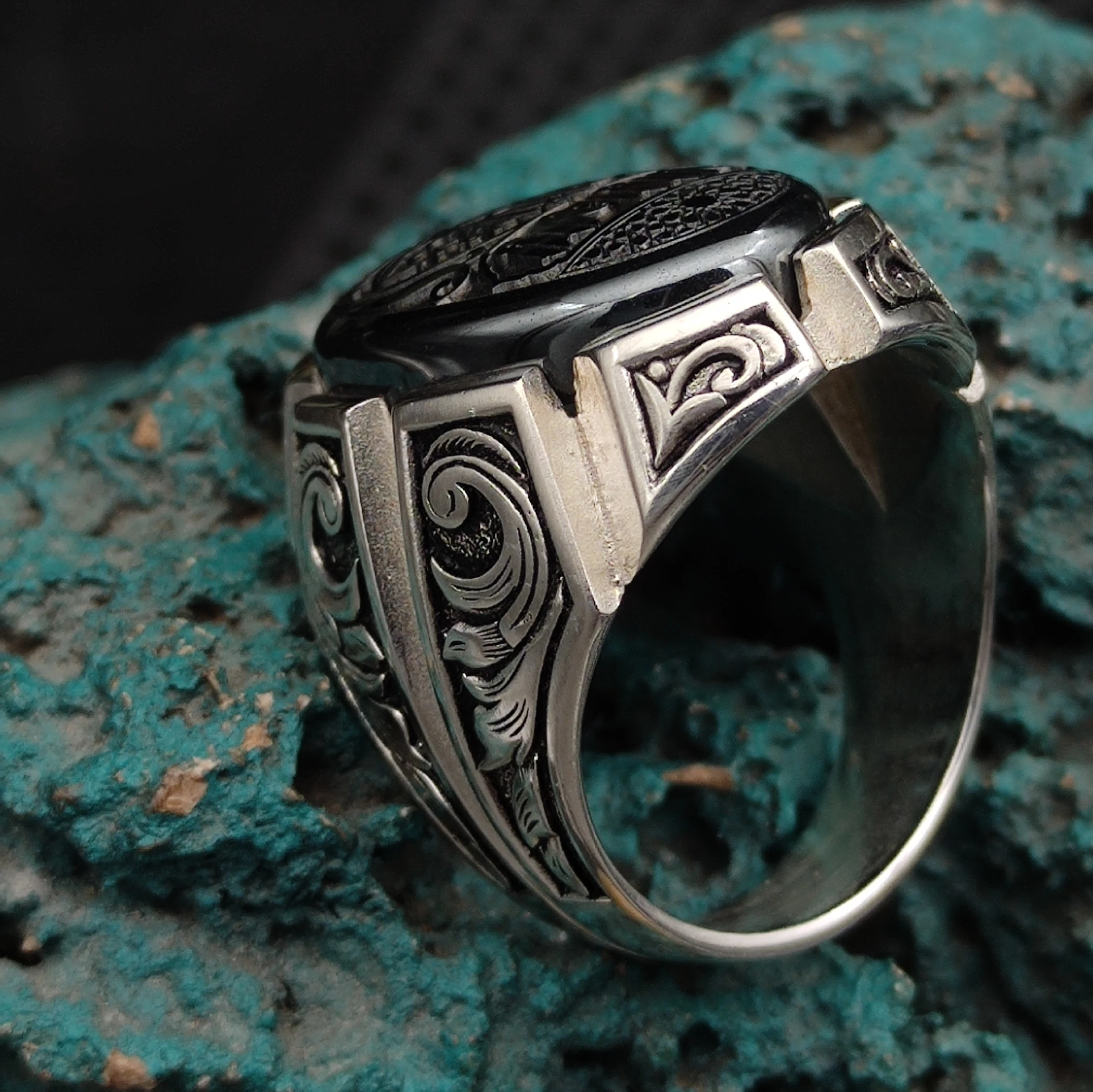 925 Ayar Gümüş Kûfi Sanatlı Kelime-İ Tevhid Yüzük