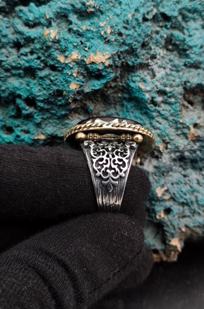 🕌 Al-Mu'min Suresi 44.Ayet Yazılı Gümüş Yüzük | El Yapımı Akik Taşlı Silver Ring | 