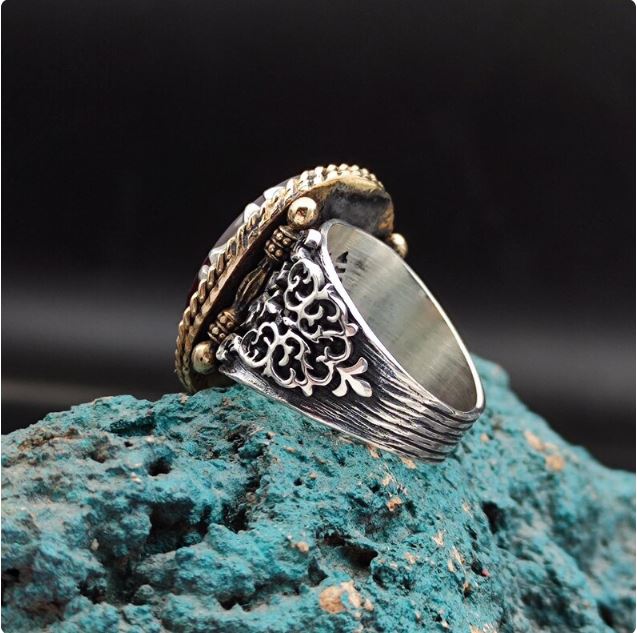 🕌 Al-Mu'min Suresi 44.Ayet Yazılı Gümüş Yüzük | El Yapımı Akik Taşlı Silver Ring | 