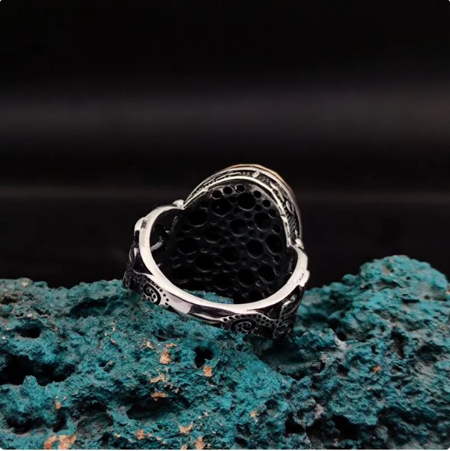 🕌 Kalem Suresi Taş Üzerine Yazılı | El Yapımı Hematit Taşlı Gümüş Yüzük | Nazardan Koruma,,,