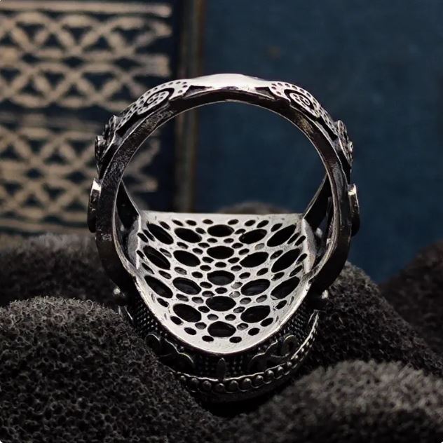 Gümüş üzerine Fatiha Suresi İşlenmiş, 925 Ayar Gümüş Erkek Yüzüğü