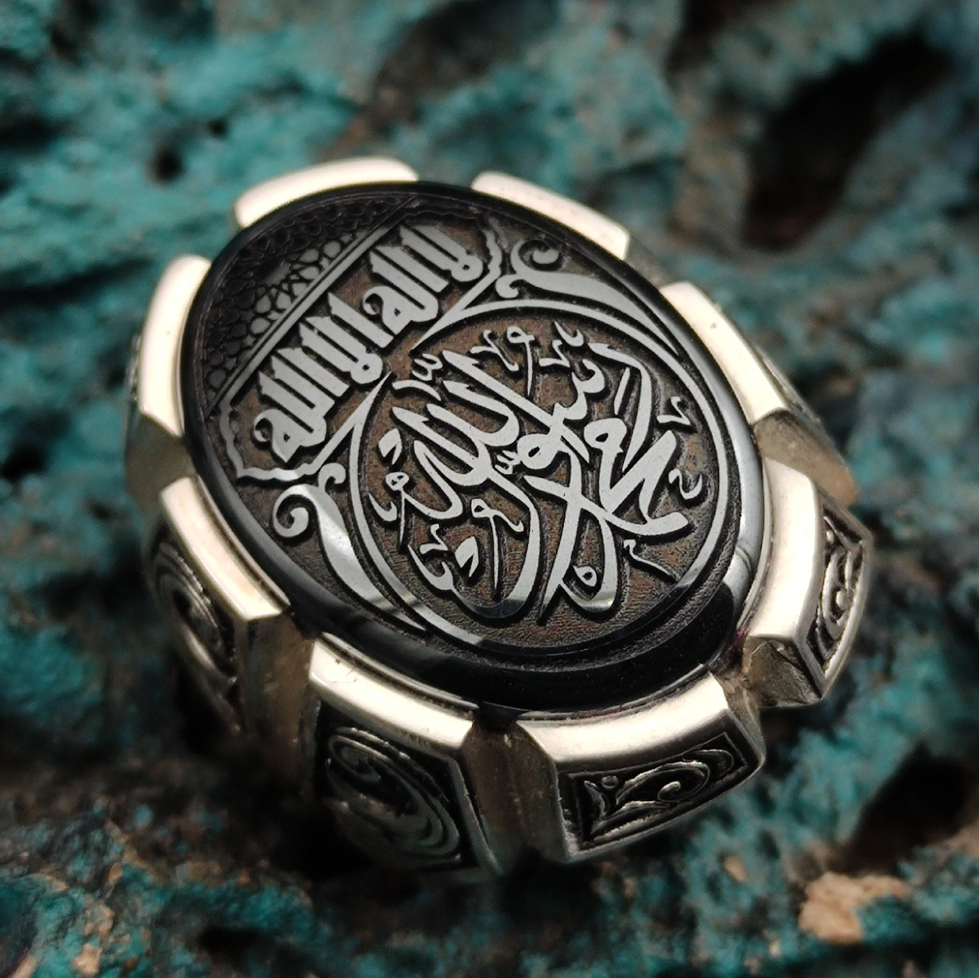 925 Ayar Gümüş Kûfi Sanatlı Kelime-İ Tevhid Yüzük