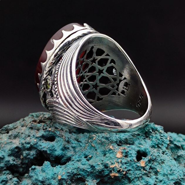 🕌 El Yapımı “Al-Musawwir” Oymalı Horasan Akik Taşlı Gümüş Ring | Allah’ın İsmi | Müslüman Erkek Hediye