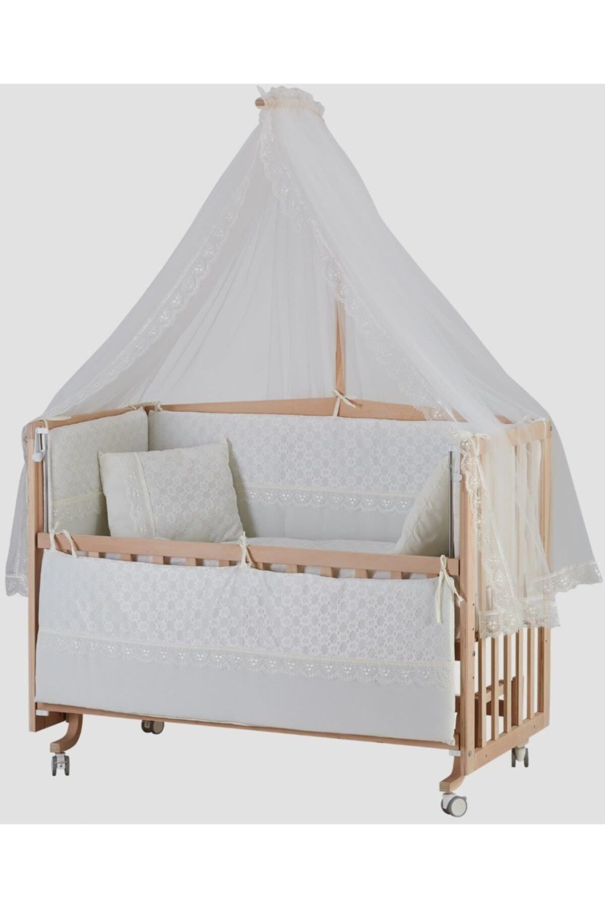 Beşik Uyku Seti Dream Krem Lüks 60*120 Cm Cibinlik Ve Metal Askı Dahil