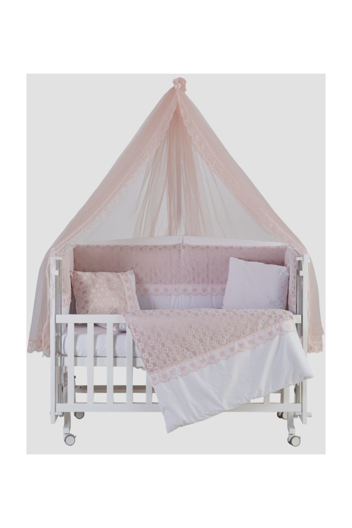 Beşik Uyku Seti Dream Pembe Lüks 60*120 Cm Cibinlik Ve Metal Askı Dahil