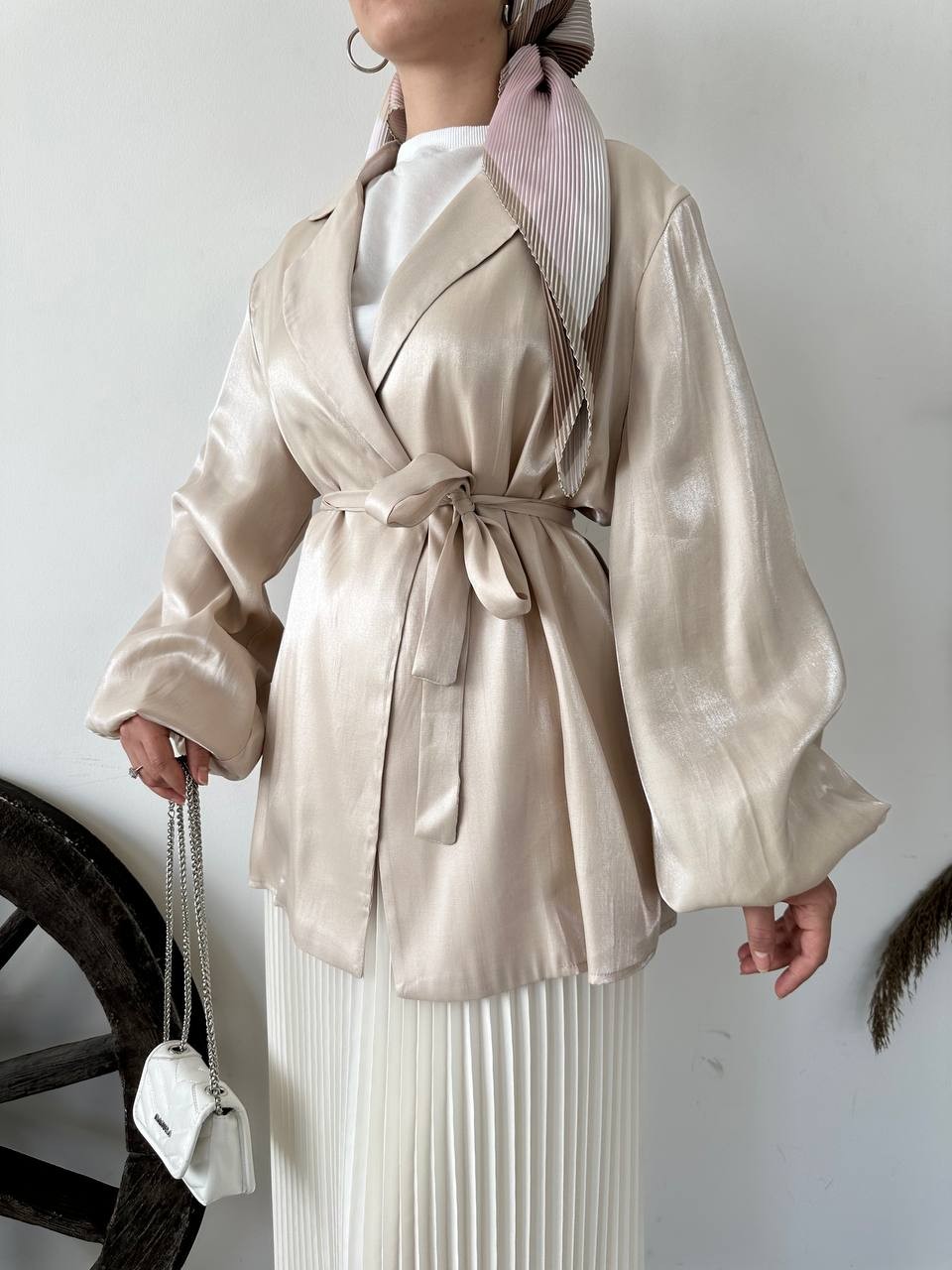 Luna Simli Saten Kumaş Blazer Ceket TNS-4393