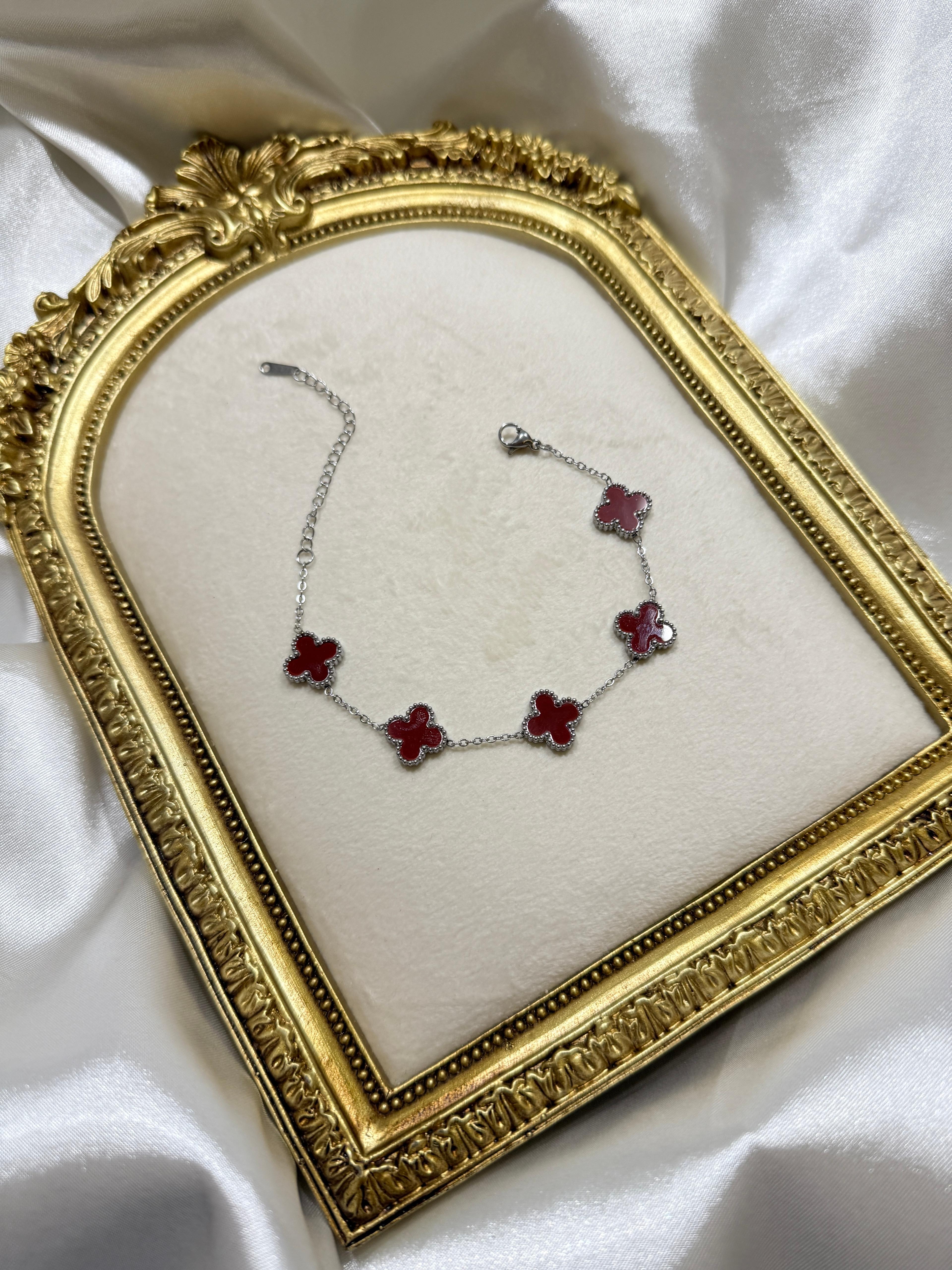 Silver Bordo Yonca Bileklik