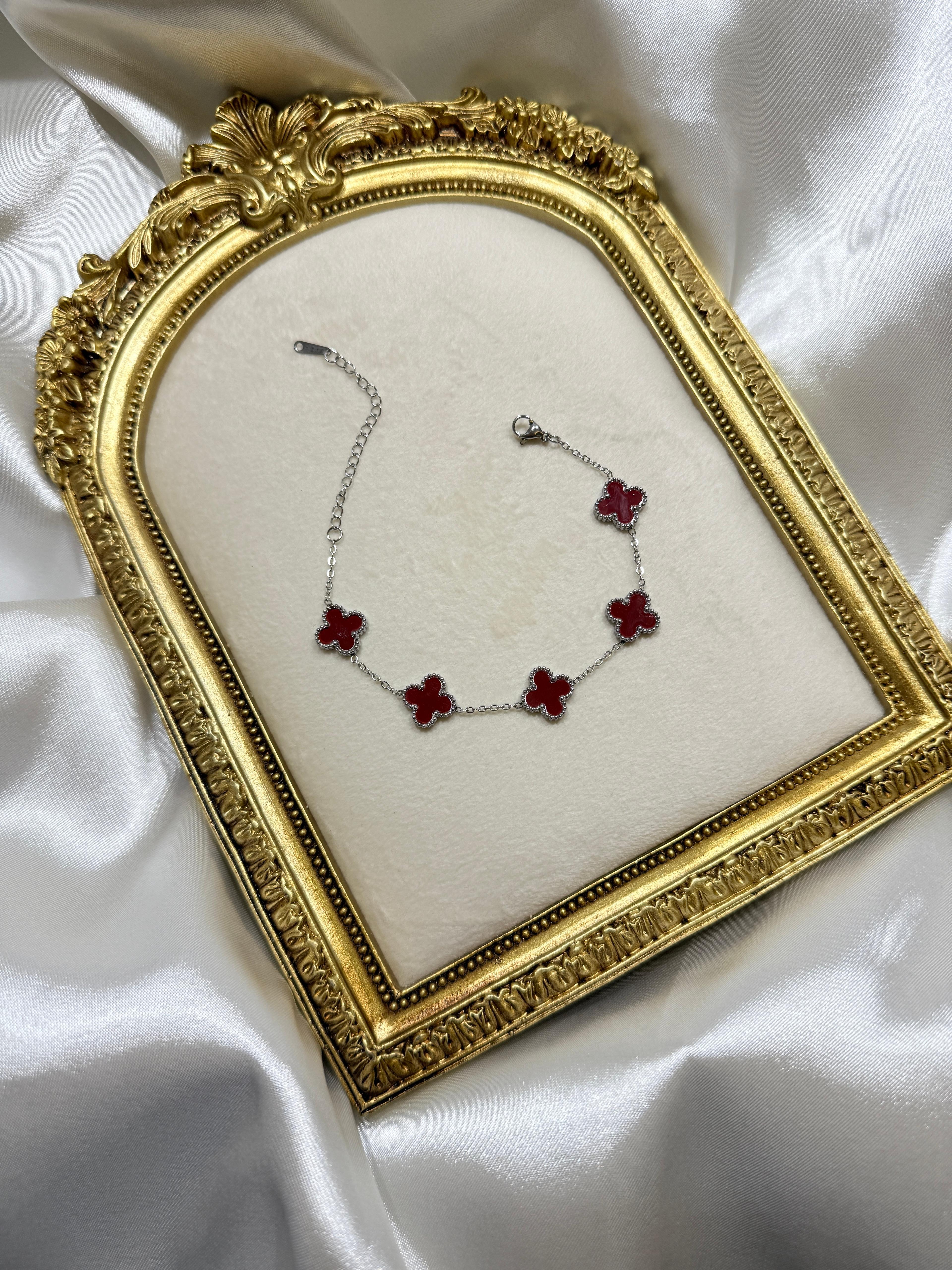 Silver Bordo Yonca Bileklik