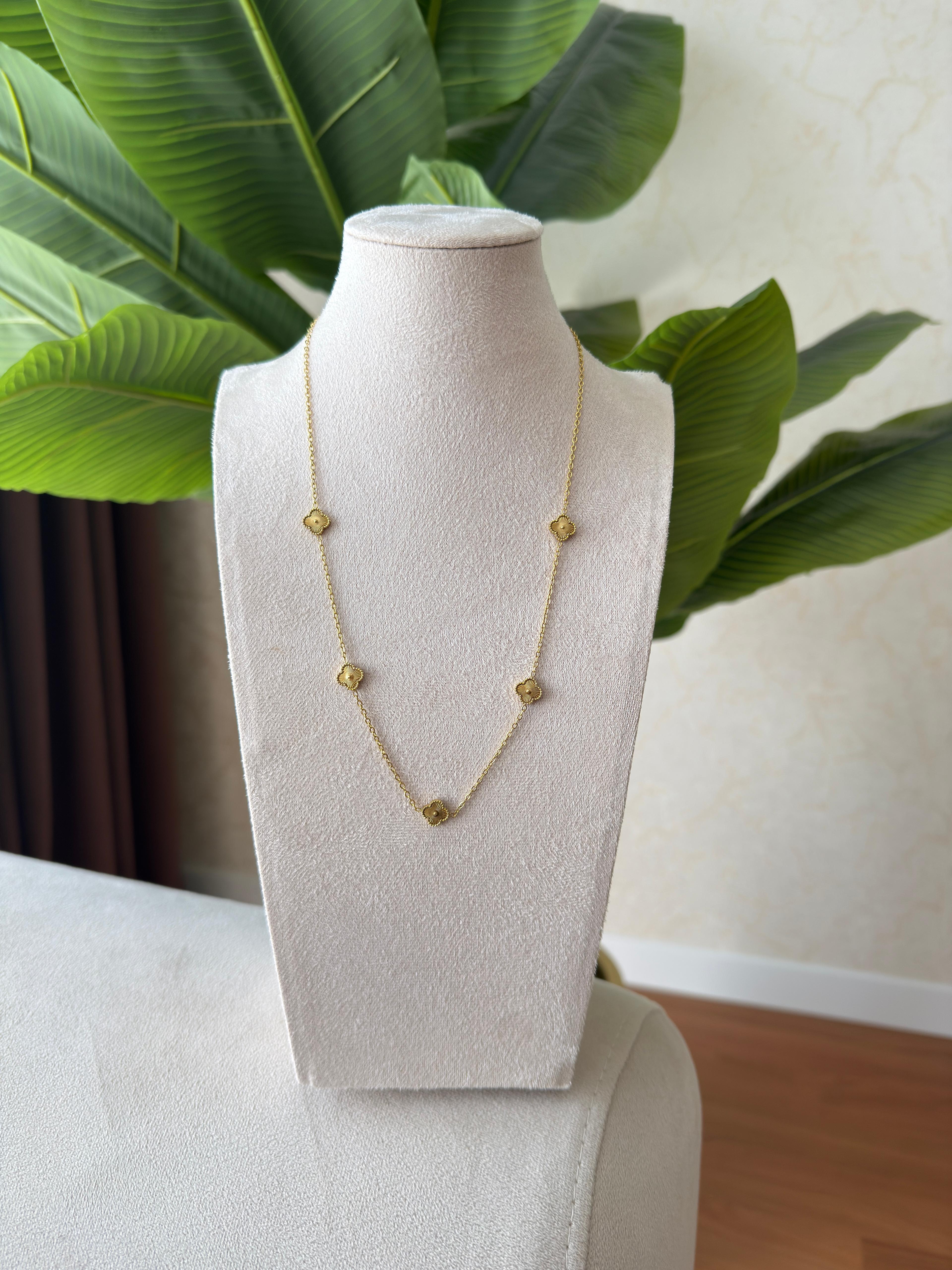 Çelik Gold Yonca Kolye (Çift Taraflı)