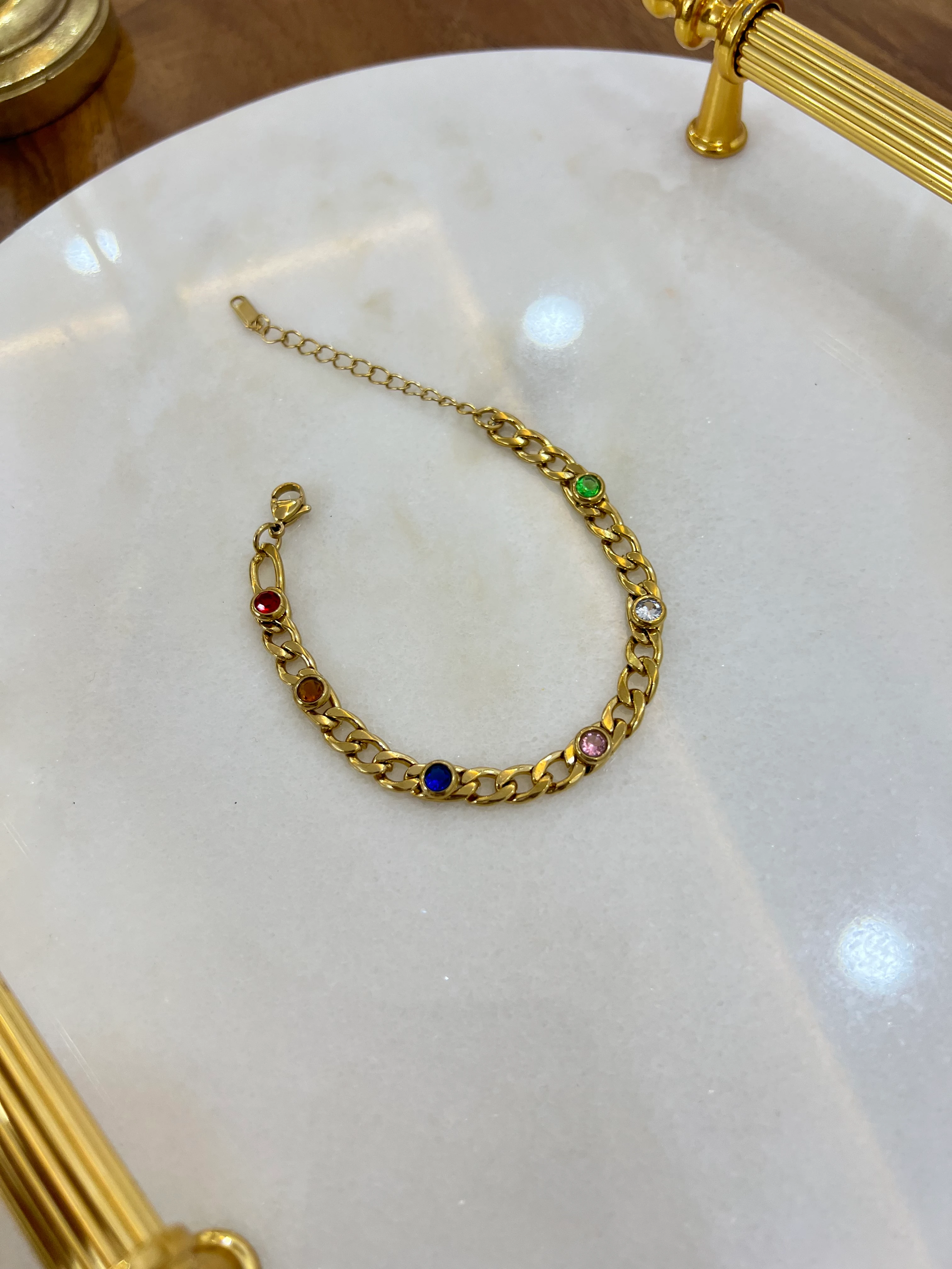 Renkli Taşlı Zincir Bileklik