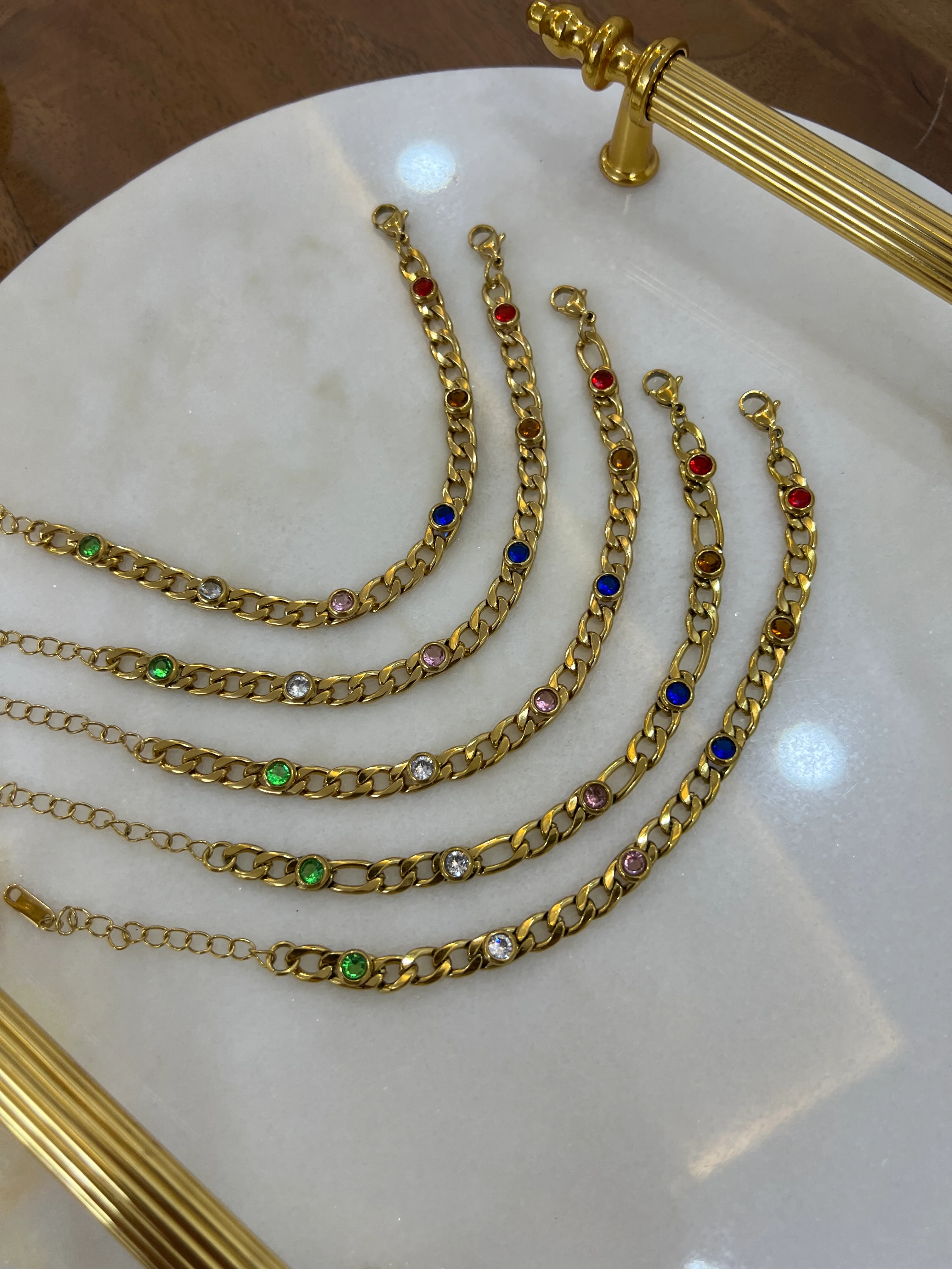 Renkli Taşlı Zincir Bileklik