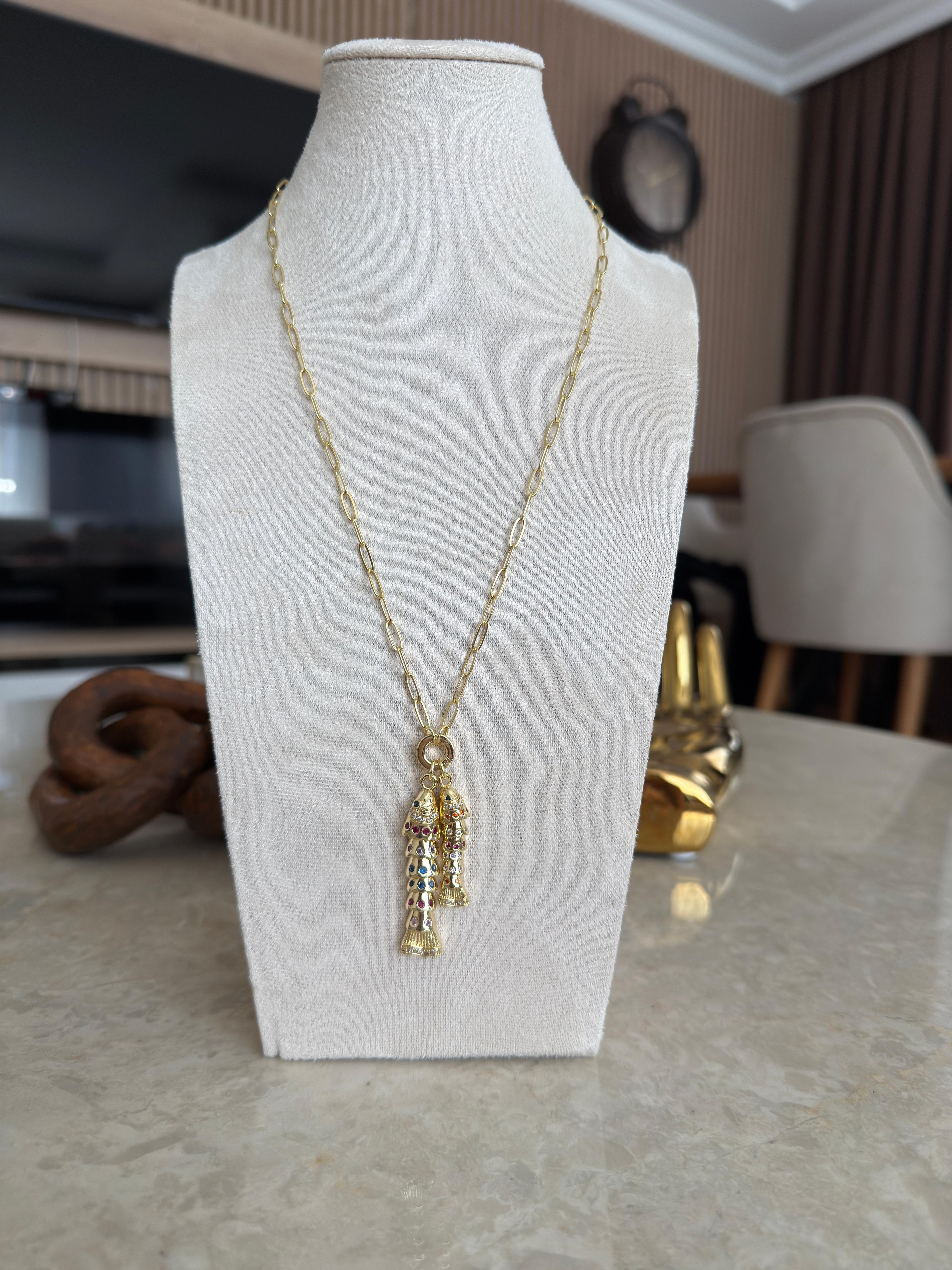 14 K Renkli Balık Kolye