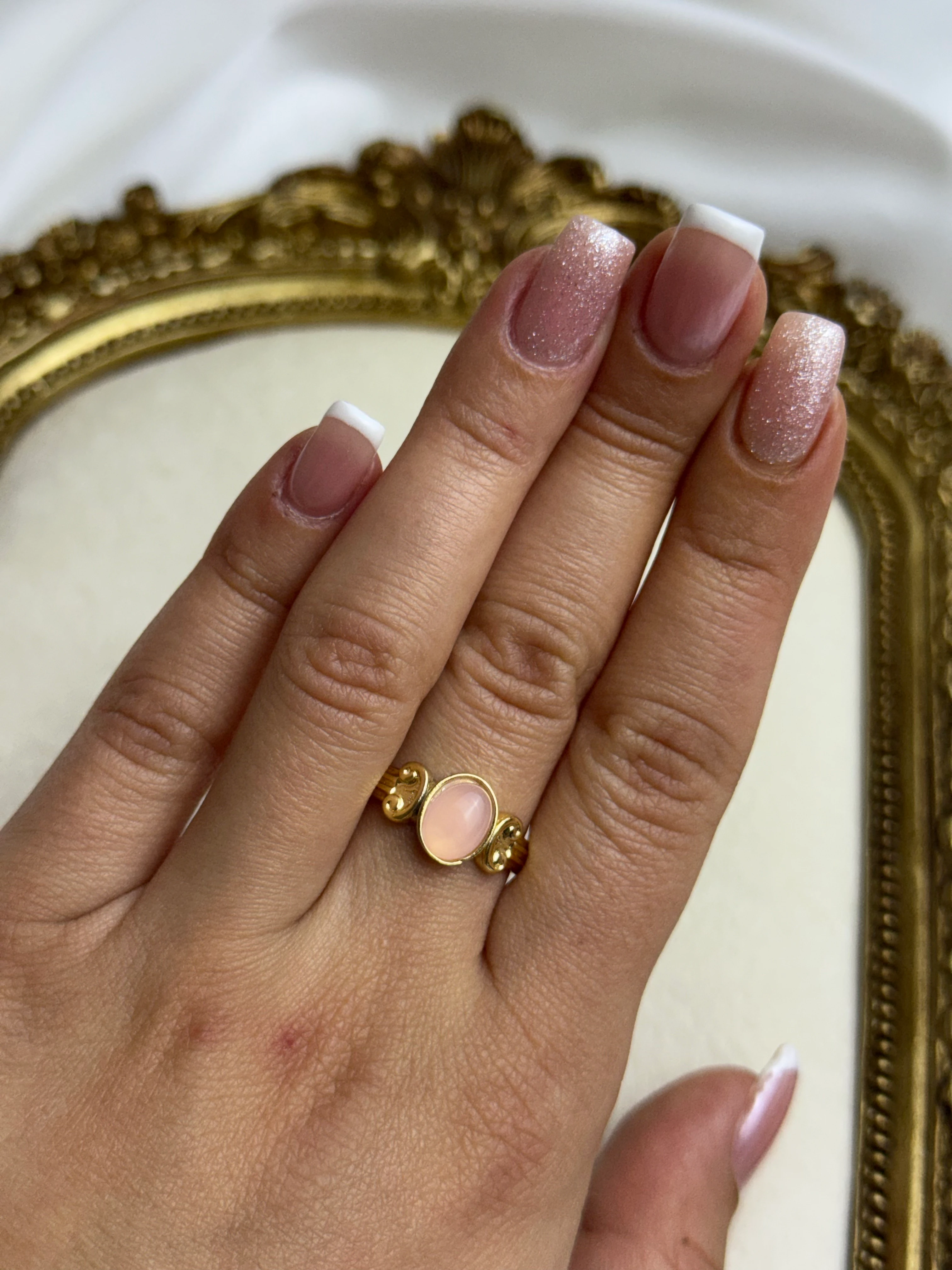 Pembe Kuvars Ayarlanabilir Yüzük