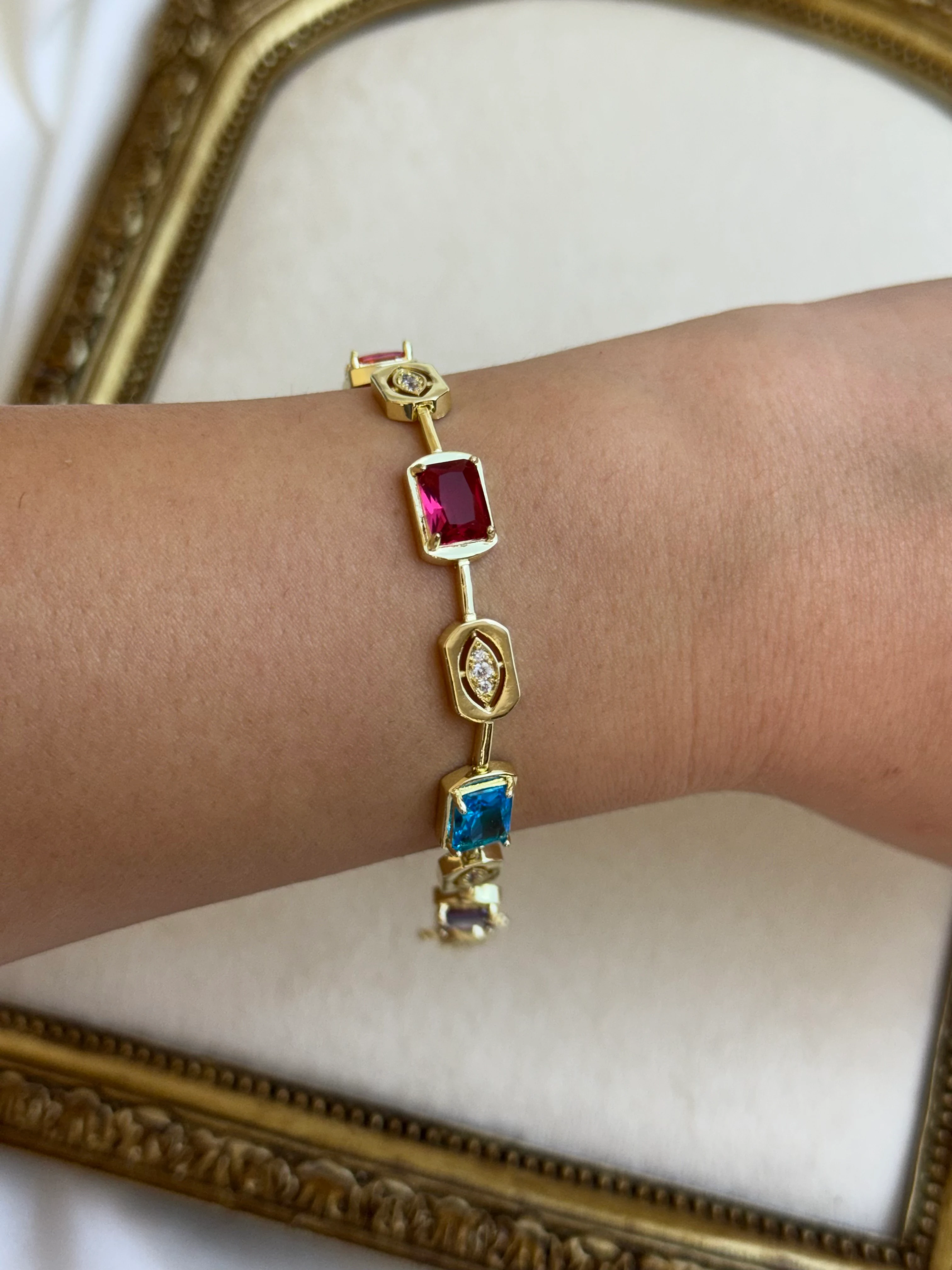 Renkli Taş Kare Bileklik