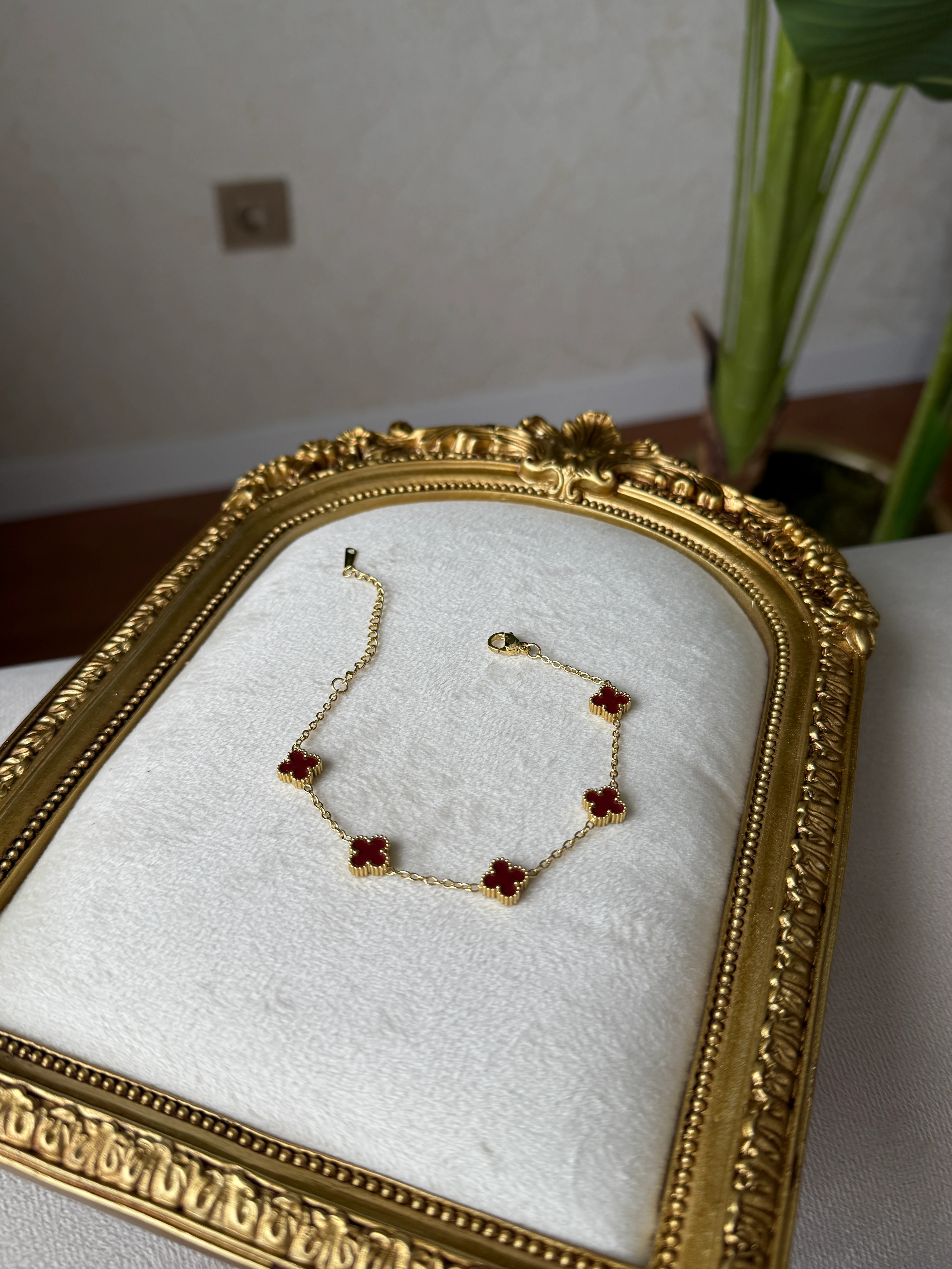 Mini Boy Bordo Yonca Bileklik (Çift Taraflı)