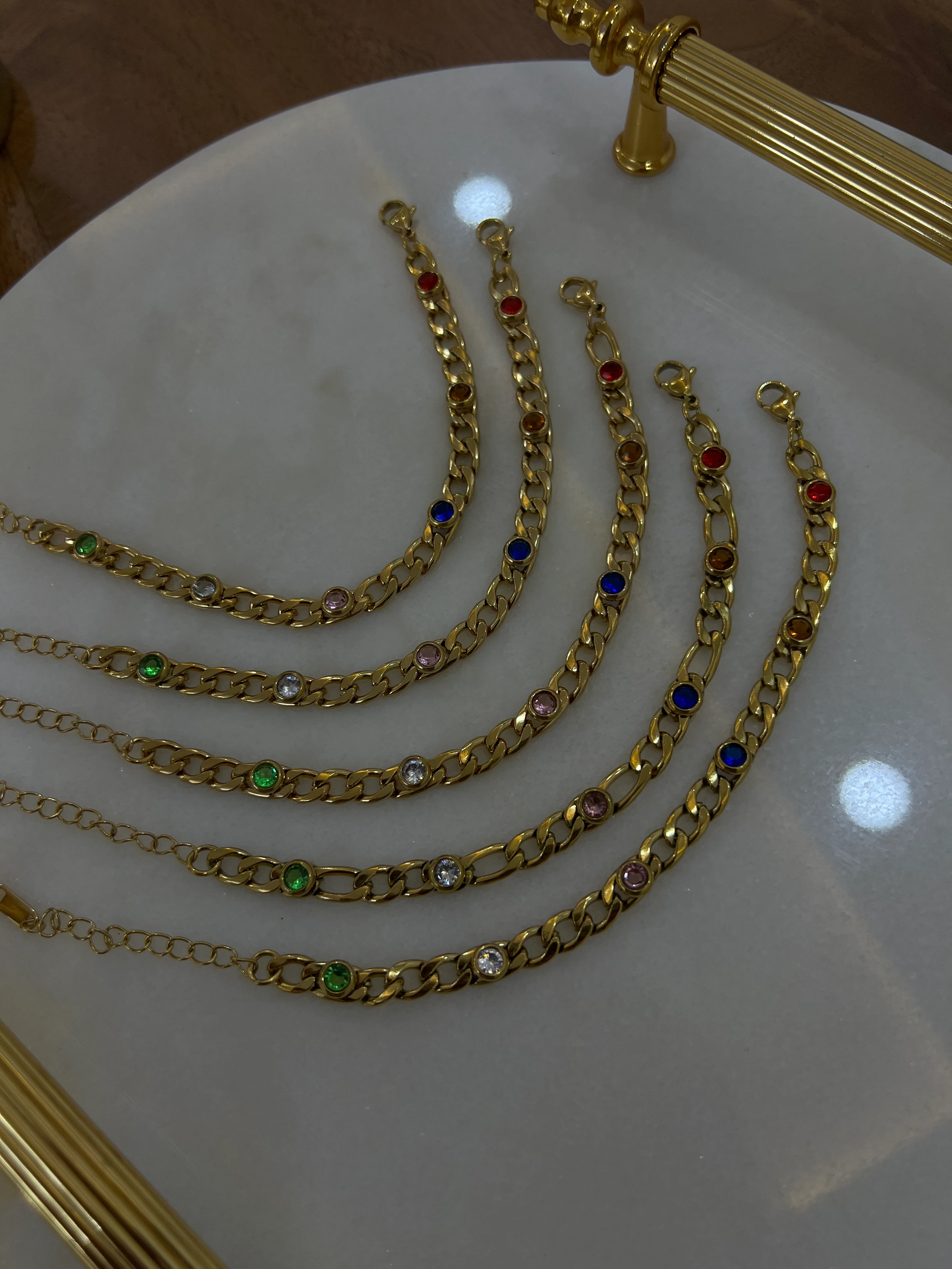 Renkli Taşlı Zincir Bileklik