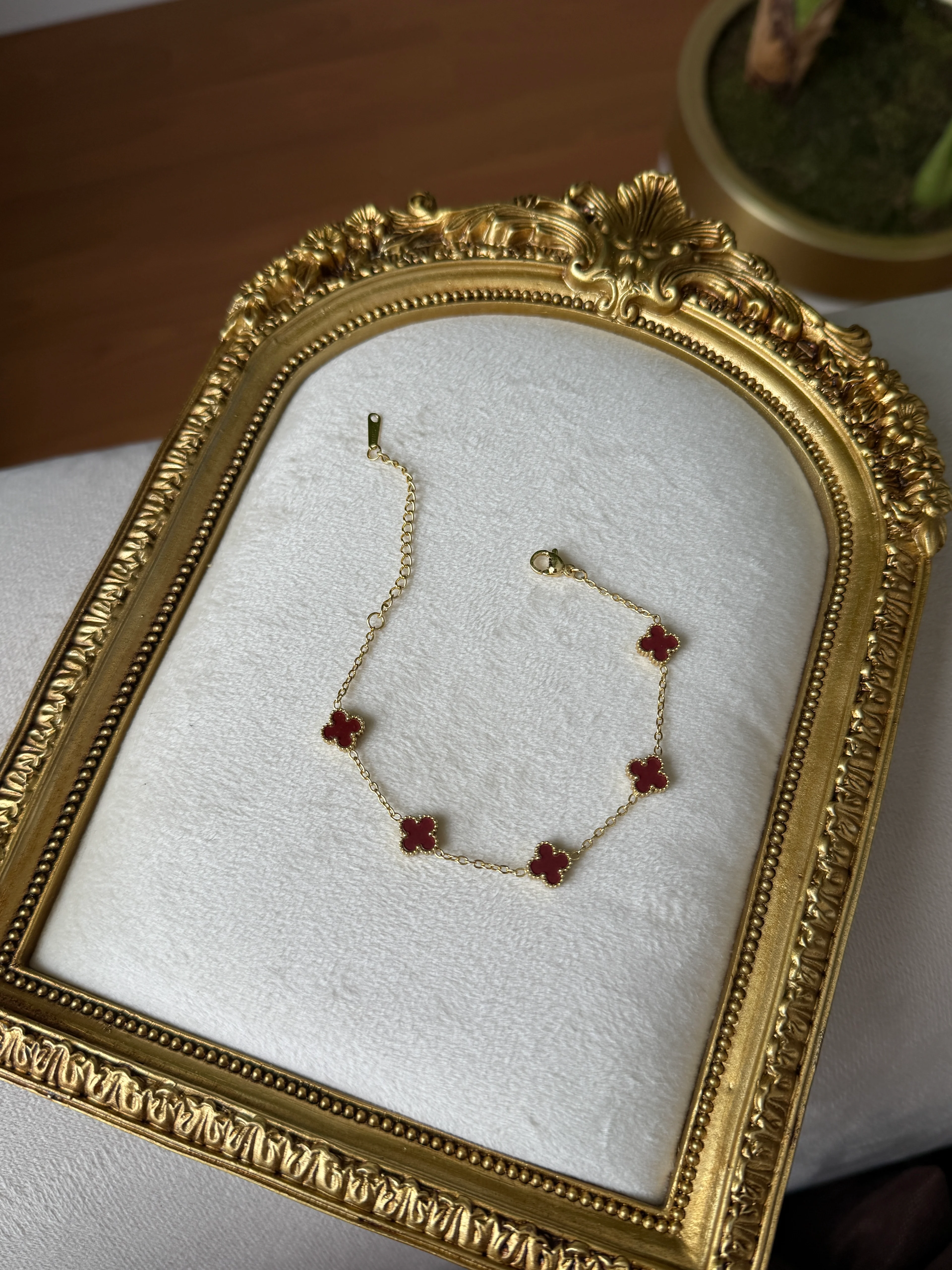 Mini Boy Bordo Yonca Bileklik (Çift Taraflı)