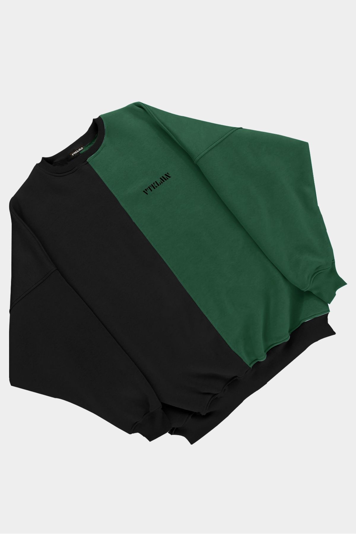 Kadın Erkek Renkli Sweatshirt - SİYAH-KOYUYEŞİL