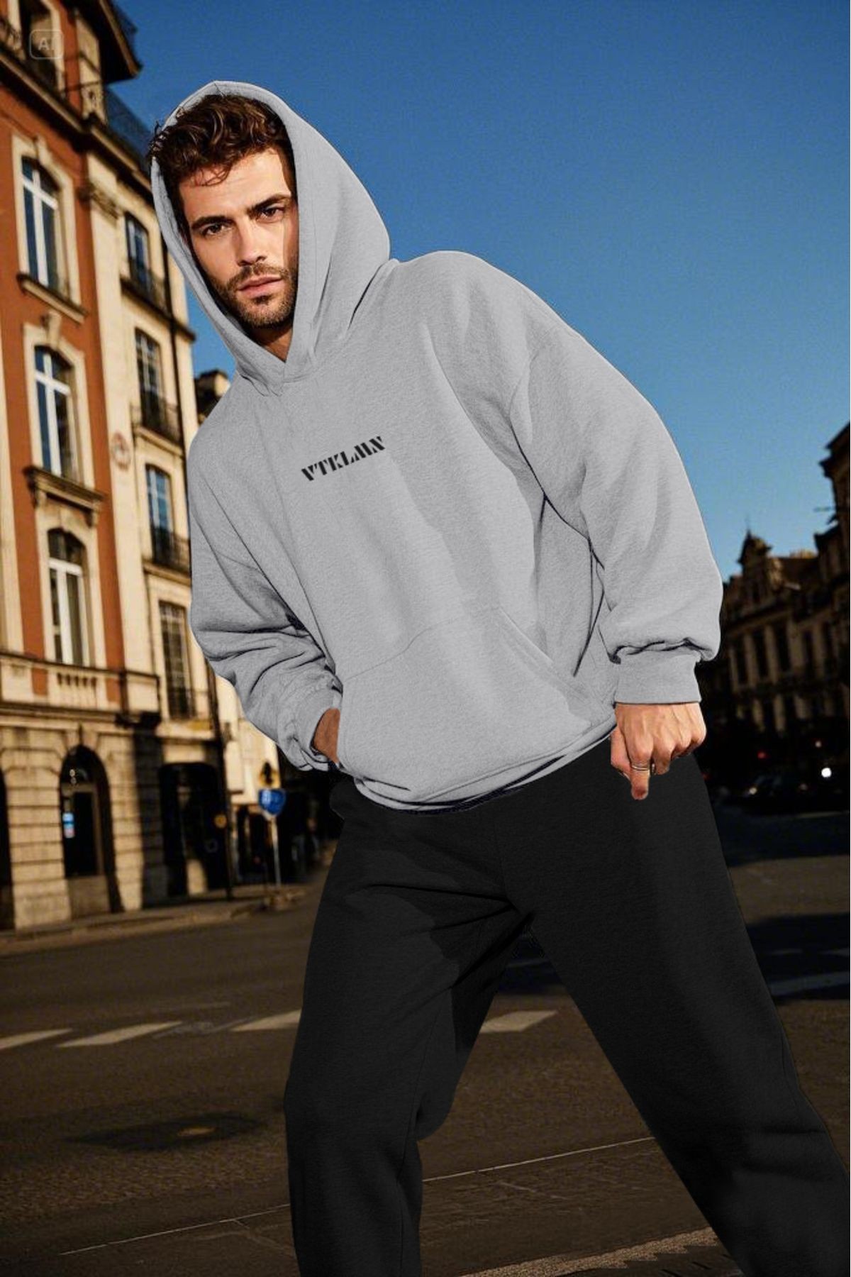 Kalın İçi Polarlı Oversize Kapüşonlu Hoodie Sweatshirt - Gri