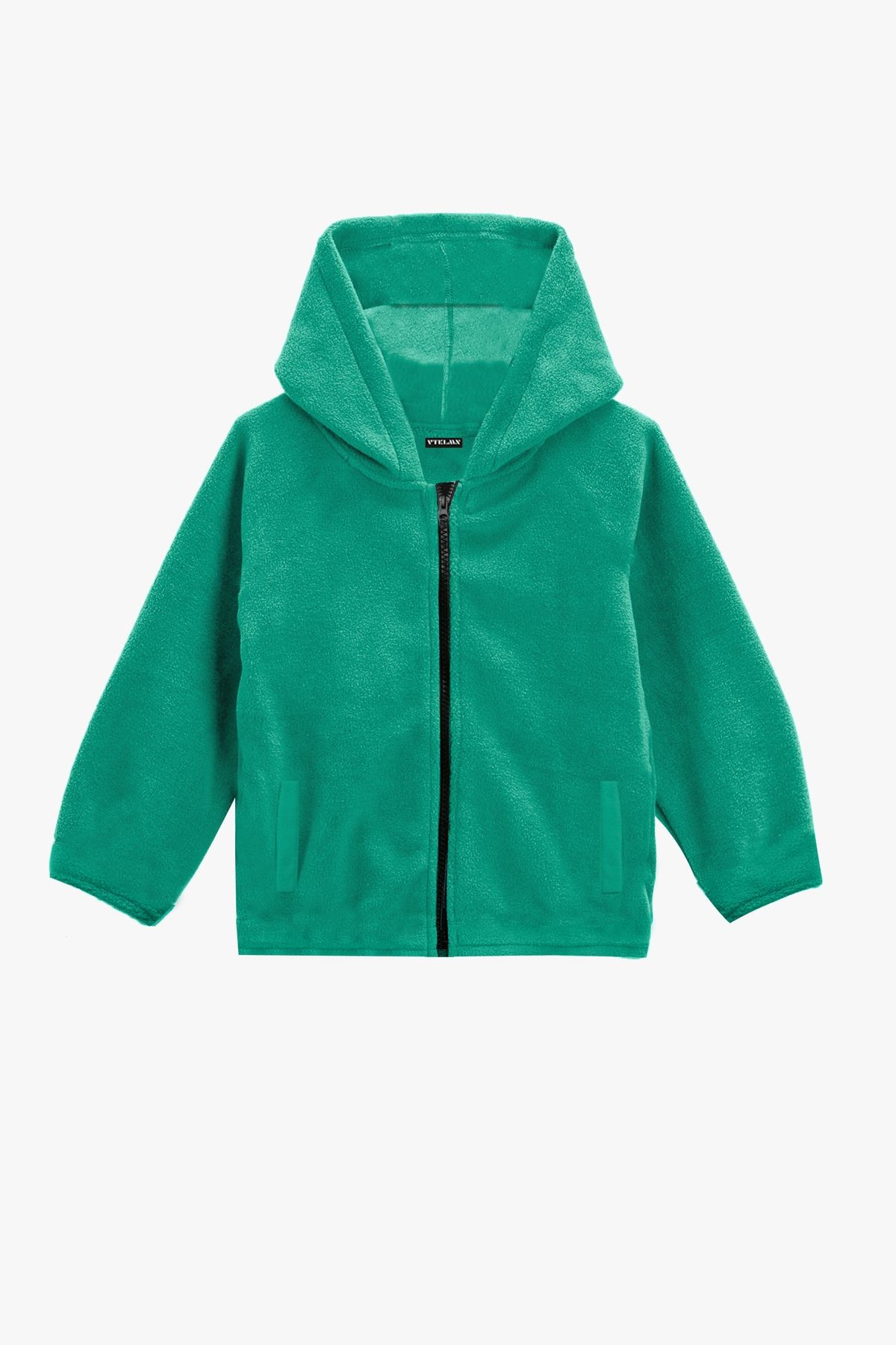 Kız Erkek Çocuk Cepli Kapüşonlu Polar Ceket - Green