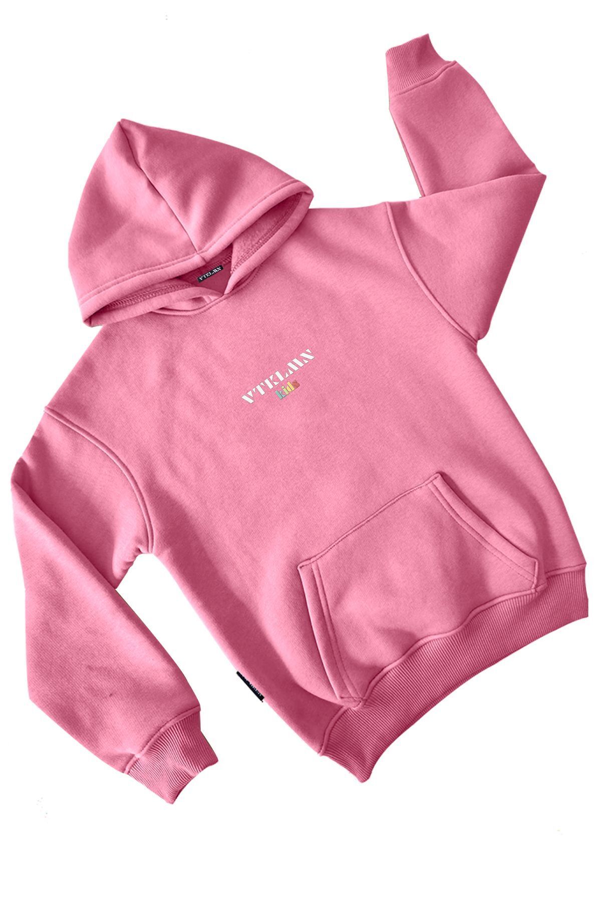 Erkek / Kız Çocuk Kalın İçi Polarlı Kapüşonlu Hoodie Sweatshirt - Pink