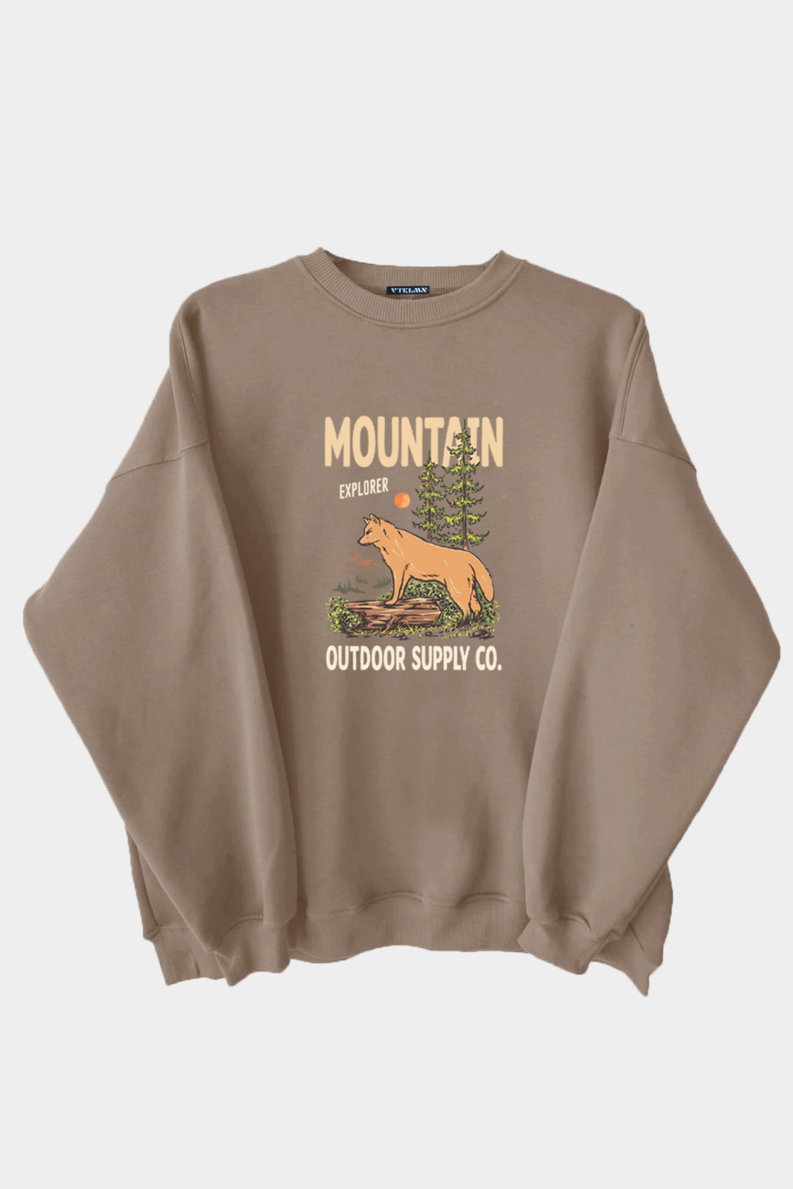 Mountain Baskılı Unisex Kalın İçi Polarlı Oversize Sweatshirt - Kahve