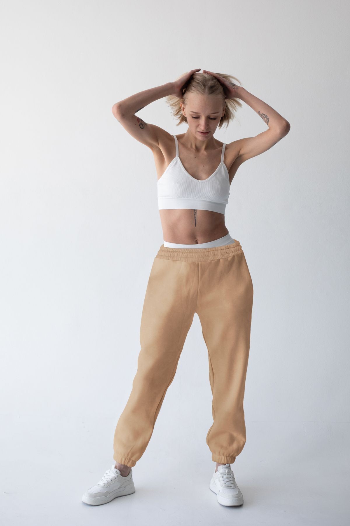 Cepli Oversize Eşofman Altı - Krem
