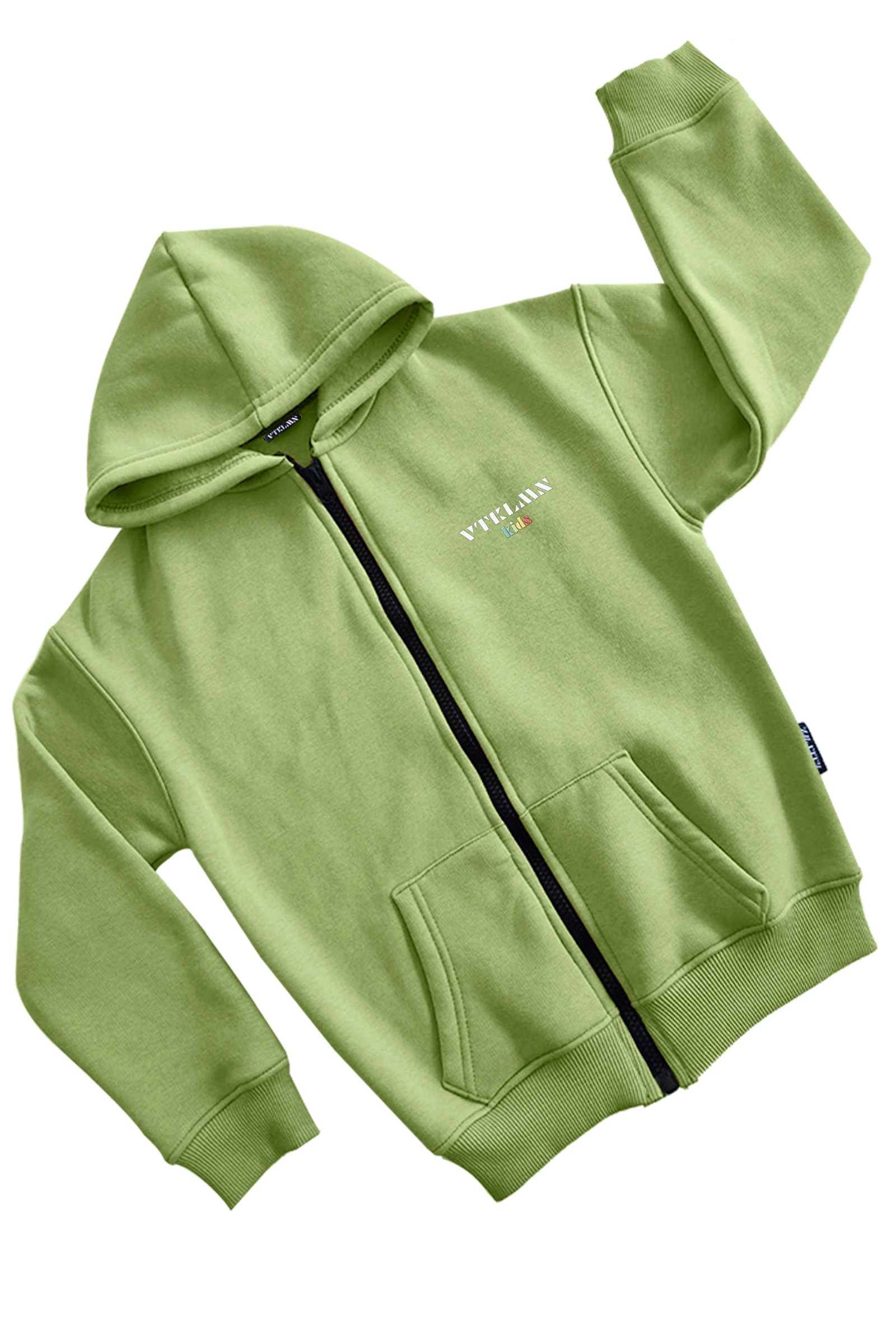 Erkek / Kız Çocuk Şardonlu Kapüşonlu Fermuarlı Sweatshirt - Yeşil