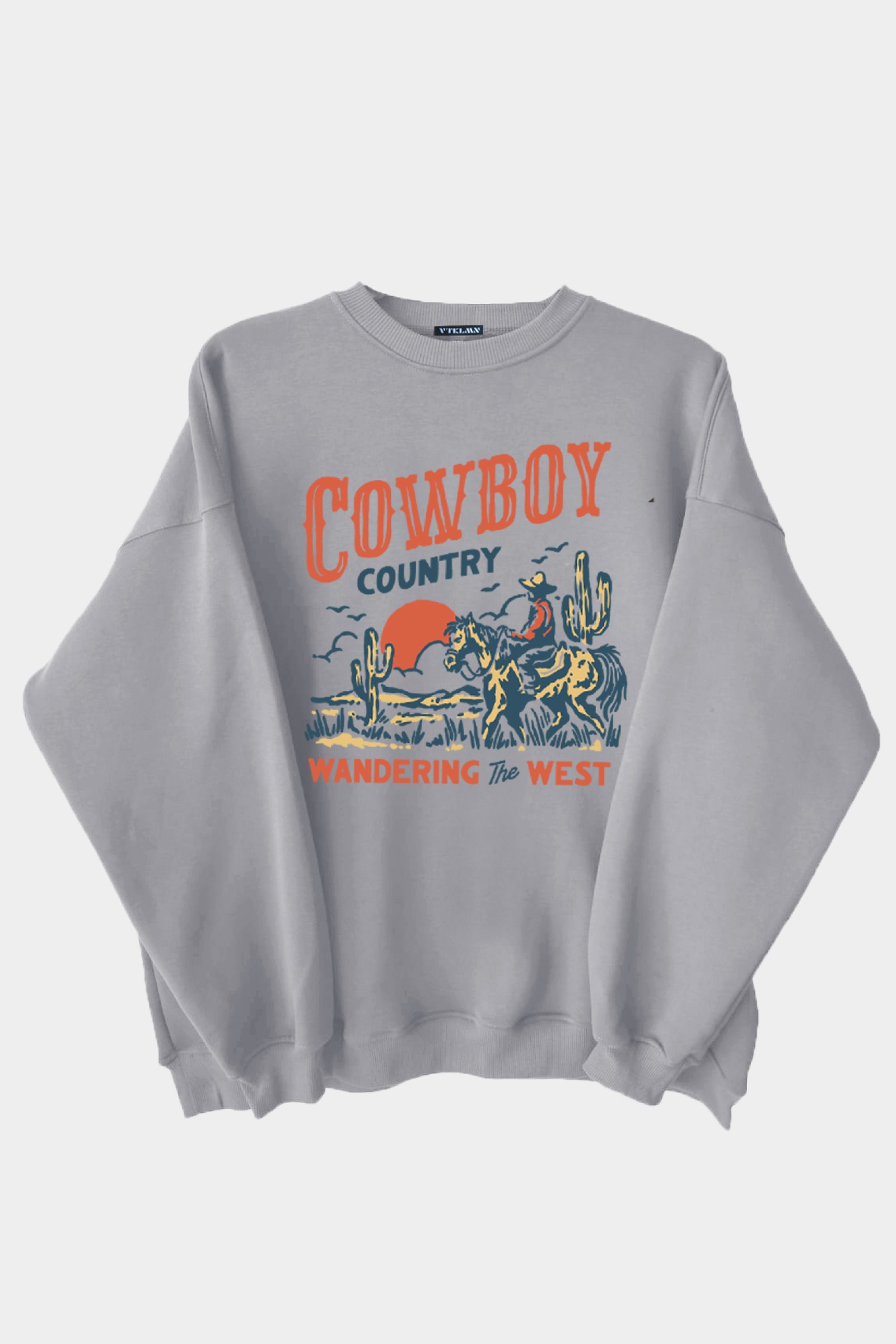 Cowboy Baskılı Unisex Kalın İçi Polarlı Oversize Sweatshirt - Gri