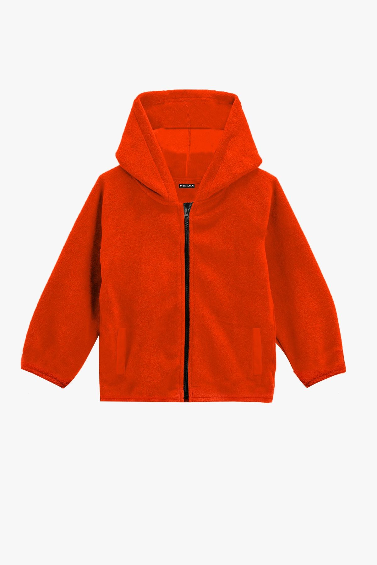 Kız Erkek Çocuk Cepli Kapüşonlu Polar Ceket - Orange