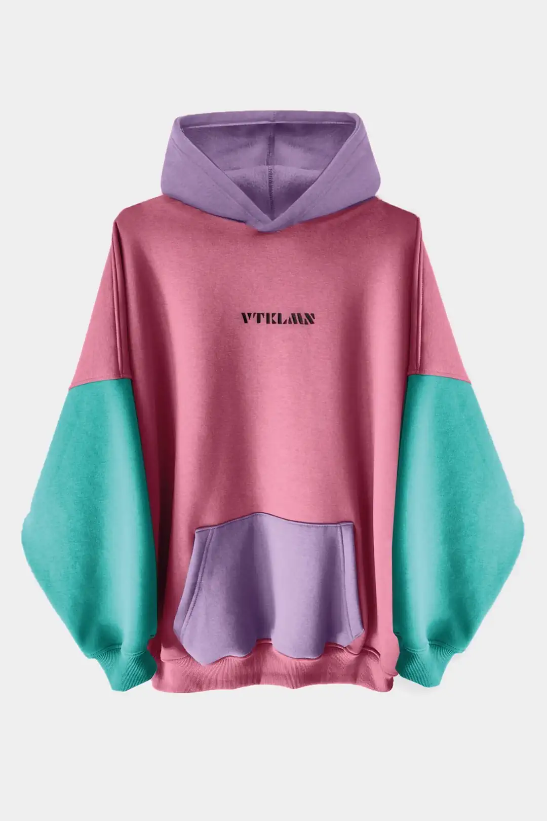 Kapüşonlu Hoodie Sweatshirt - Turkuaz-Lila-Pembe