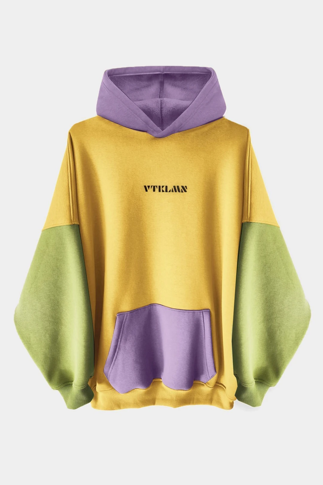 Kapüşonlu Hoodie Sweatshirt - Sarı-Yeşil-Lila