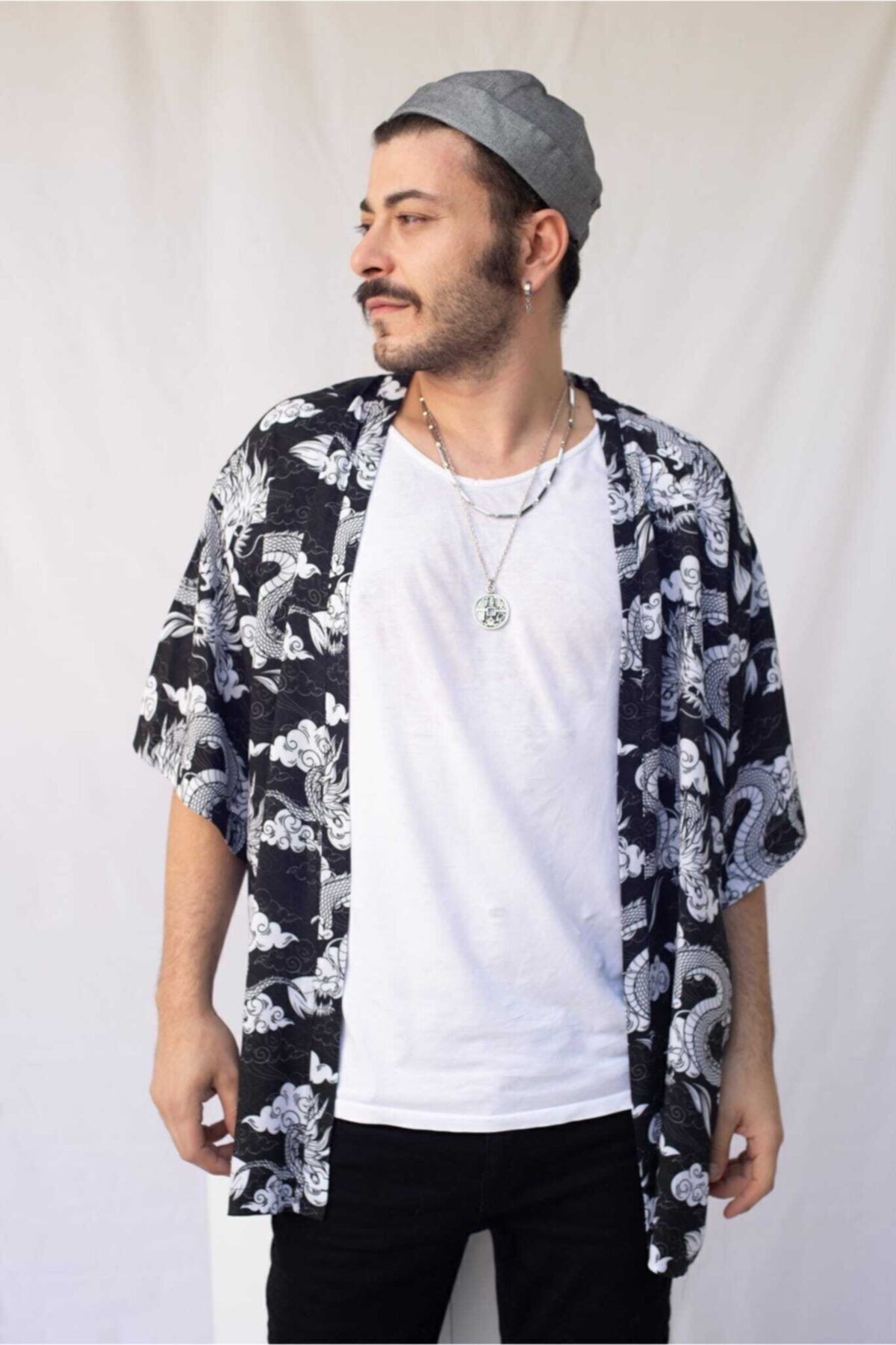Kadın Erkek Desenli %100 Pamuk Viskon Kimono