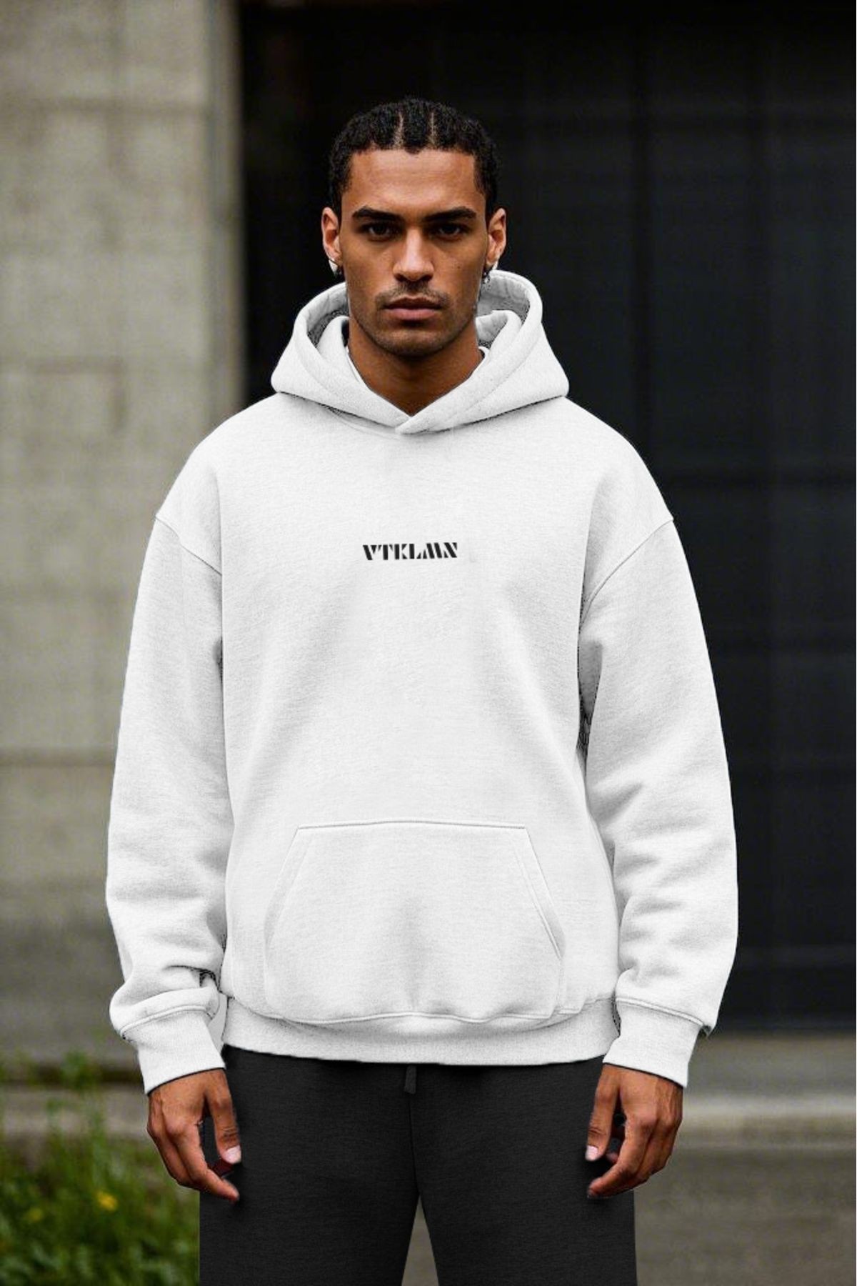 Kalın İçi Polarlı Oversize Kapüşonlu Hoodie Sweatshirt - Beyaz