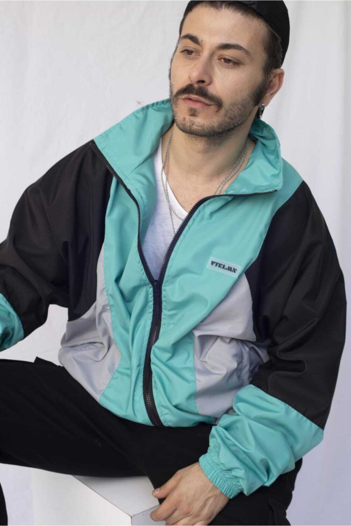 Unisex Bomber Ceket - Mint-Siyah-Gri